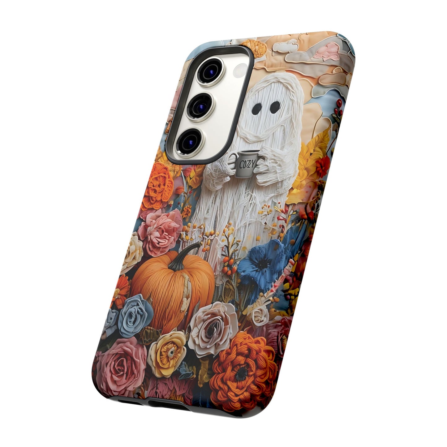 Colorful Whimsical Artwork of Ghost in Autumn Scene phone case design.