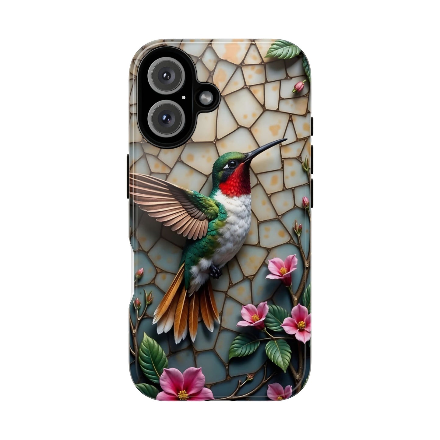 Vivid Hummingbird with Blossoming Branches | Artistic Mosaic Style