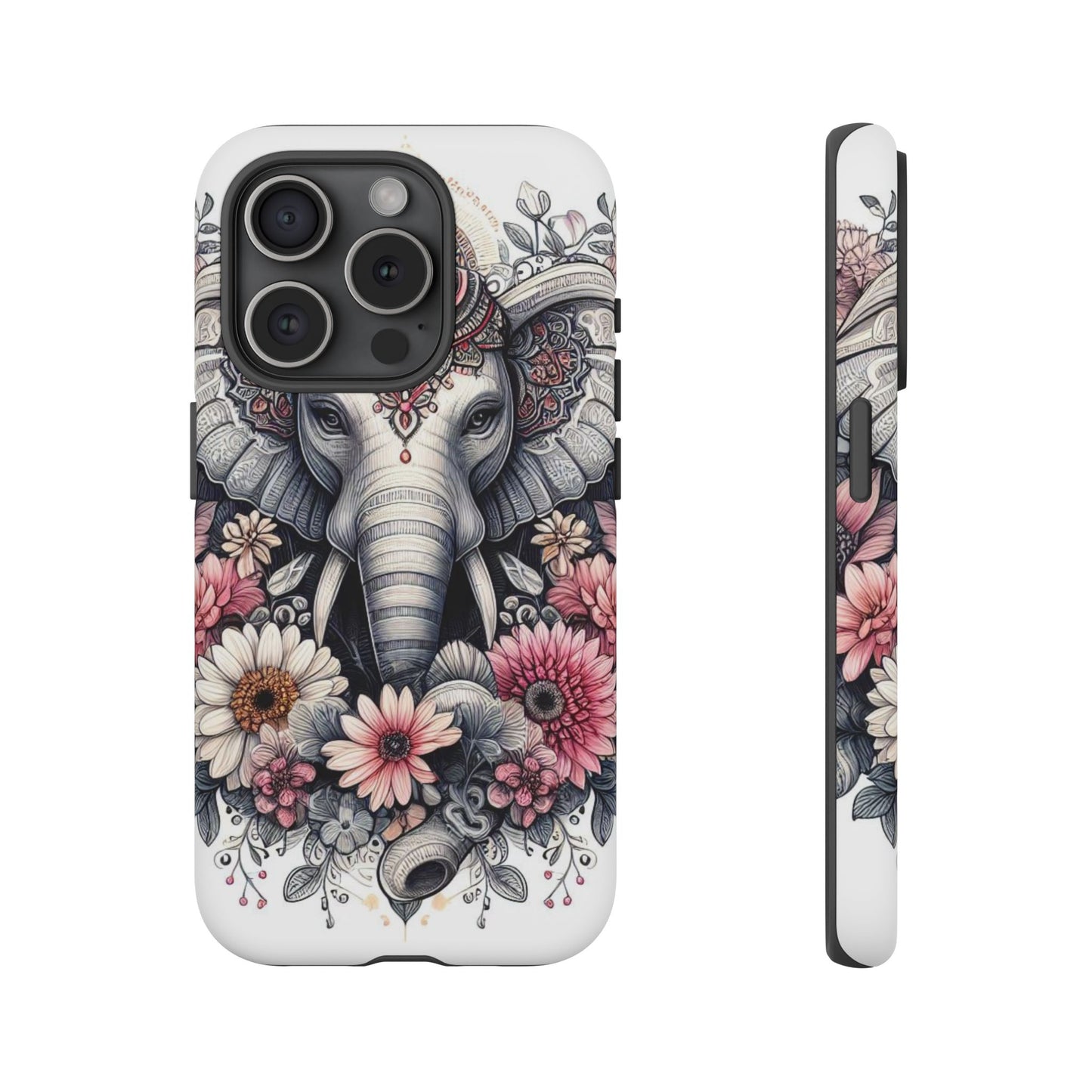 Royal Elephant Mandala Phone Case – Intricate Bohemian Floral Design