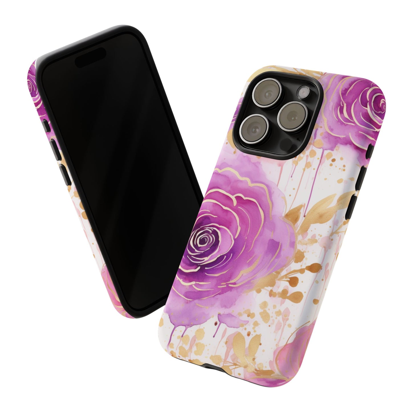 Elegant Purple-Gold Watercolor Rose Mobile Case