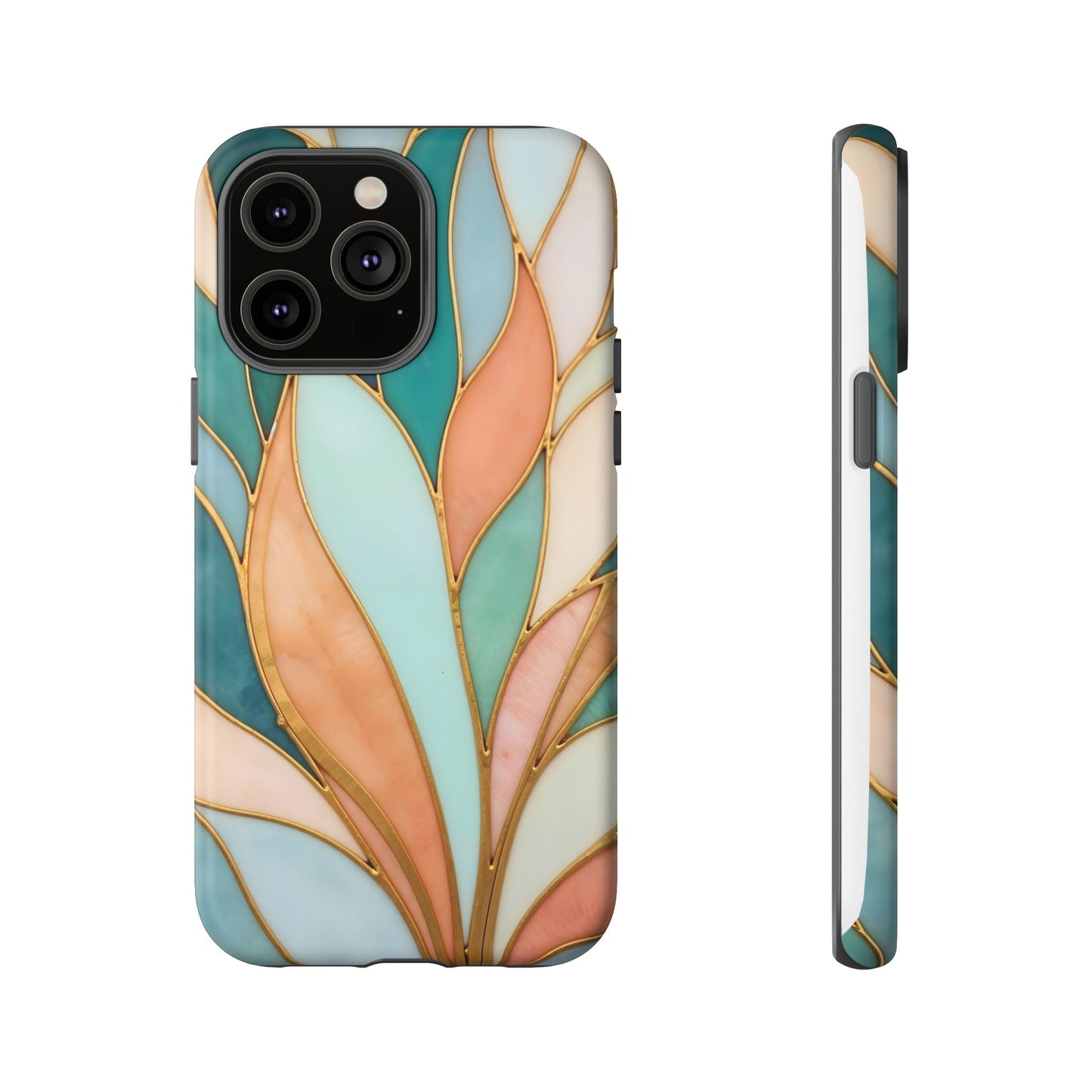 Geometric Leaves: Teal, Peach, and Gold Harmony