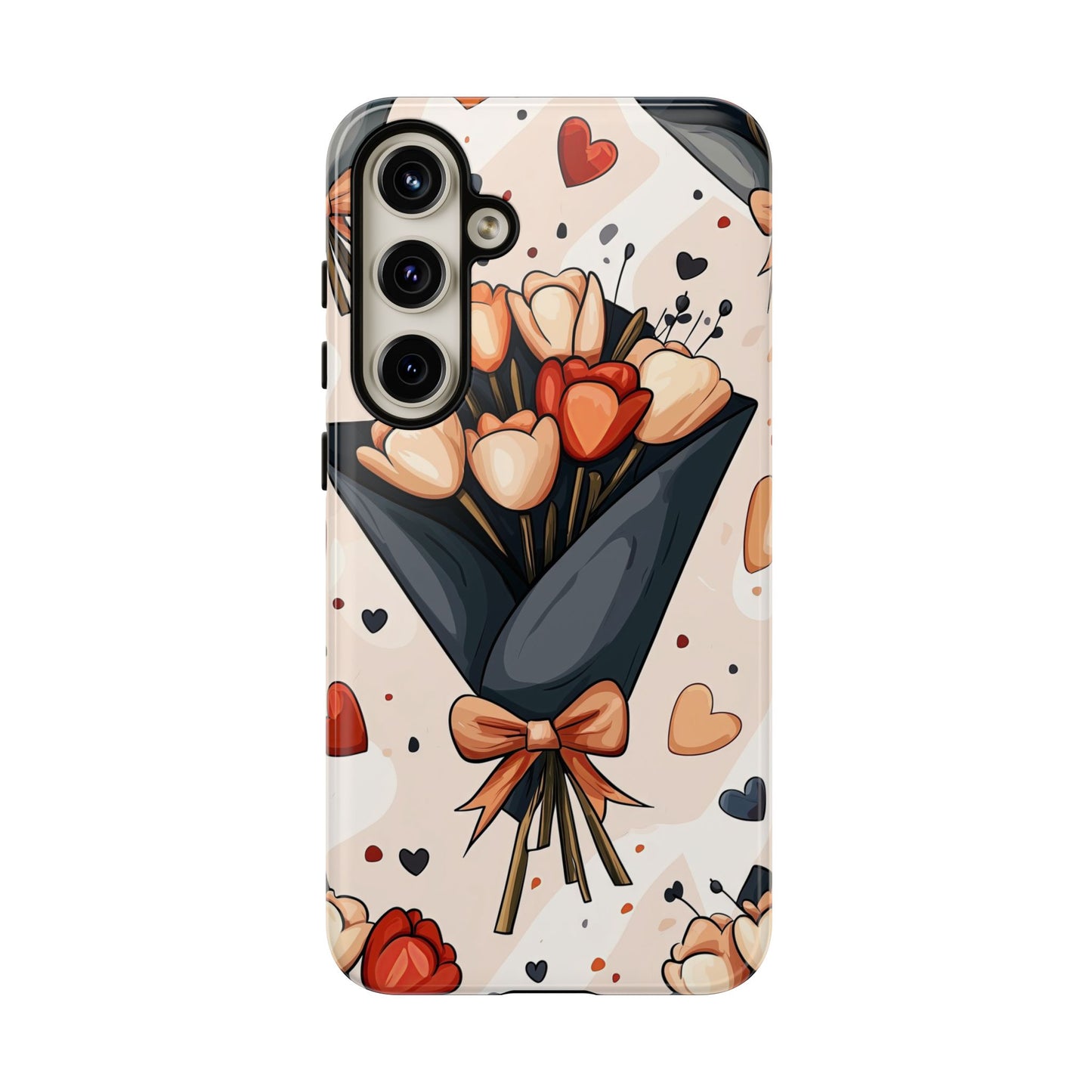 Romantic Bouquet Floral Phone Case for iPhone, Samsung & Pixel | Cute Heart & Flowers Design | Soft Matte Finish