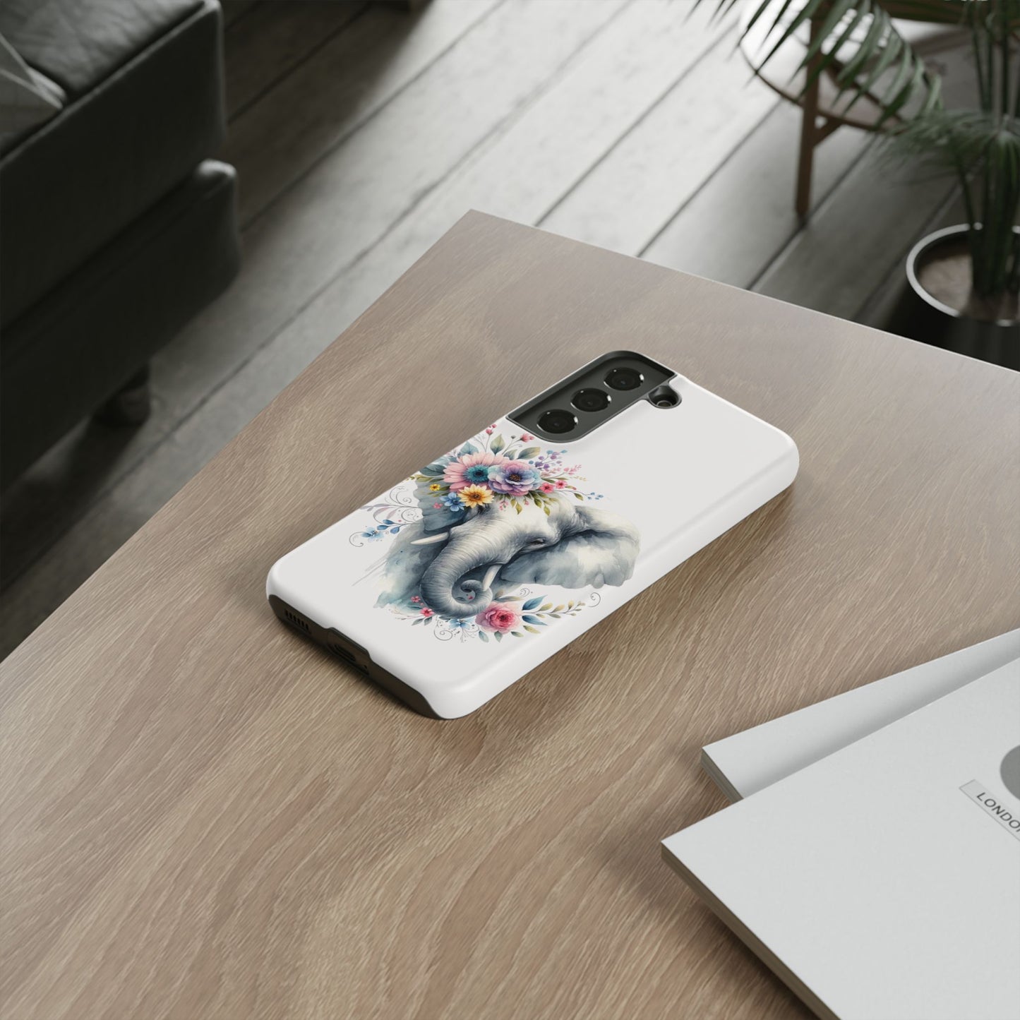 Floral Elephant Mobile Cover – Elegant Watercolor Art