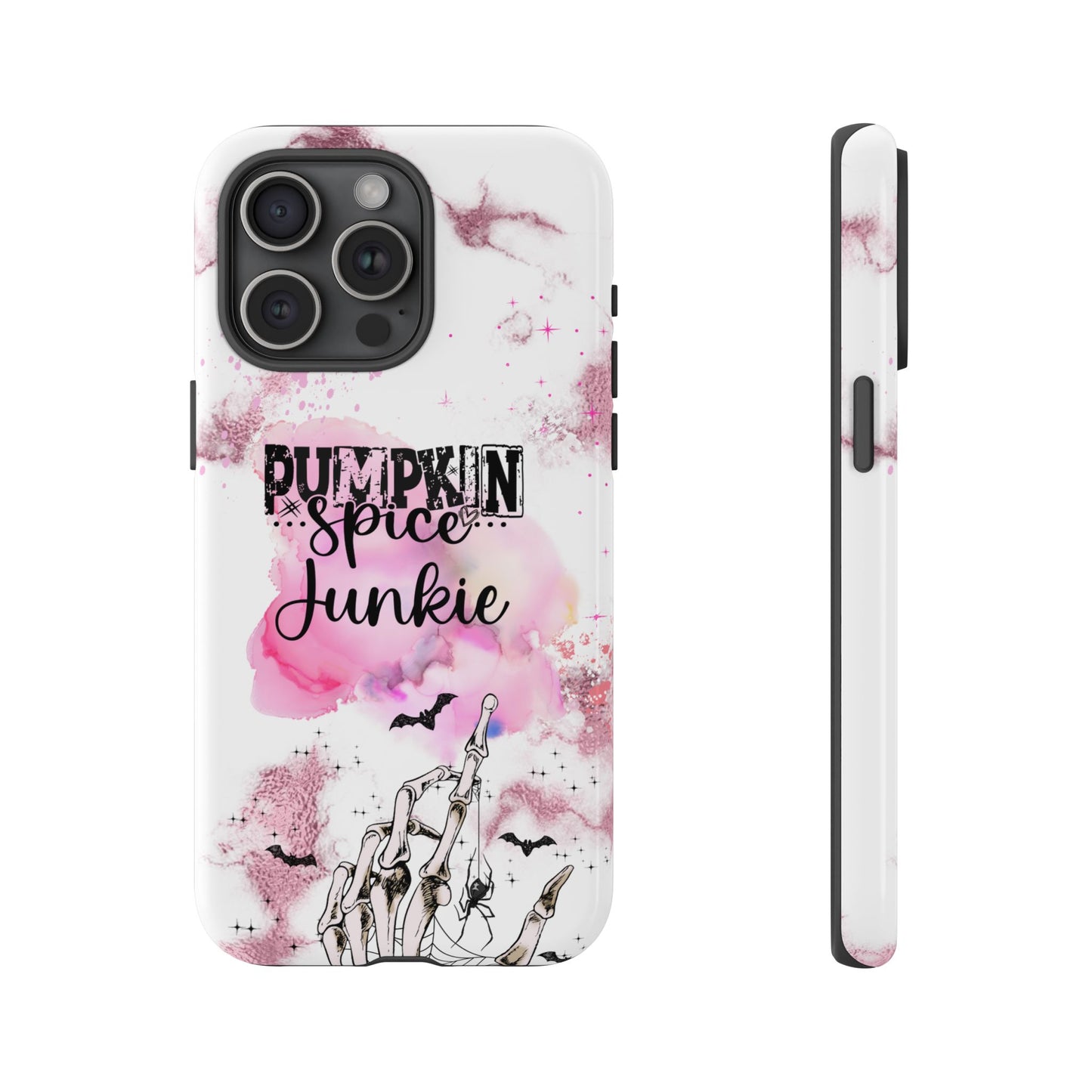 Pumpkin Spice Junkie Phone Case - Fall Aesthetic Cover for iPhone, Samsung & Google Pixel, Skeleton Hand Phone Case, Watercolor Phone Cover, Girly Phone Case