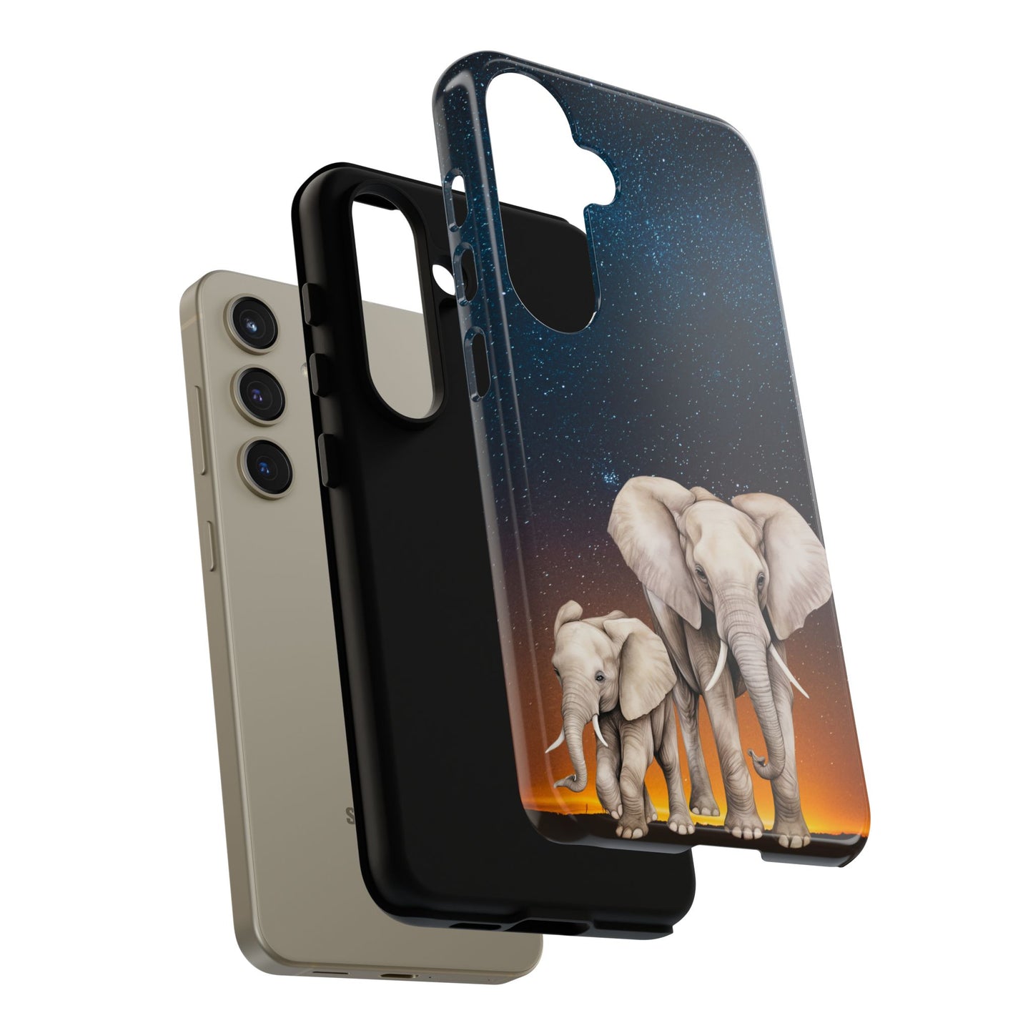 Starry Safari Elephant Family Mobile Cover – Cosmic Wildlife Aesthetic