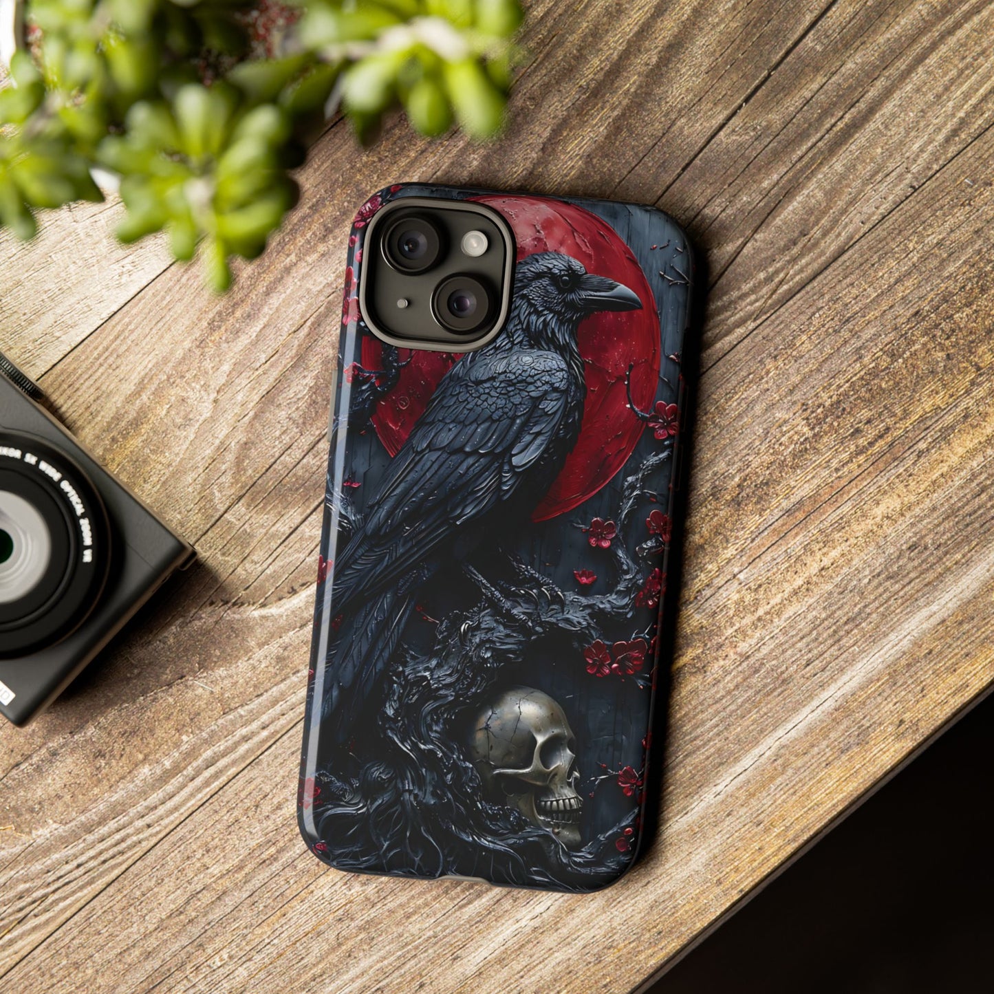 Gothic Sculpture Of Raven On Charcoal Tree Branch phone case design