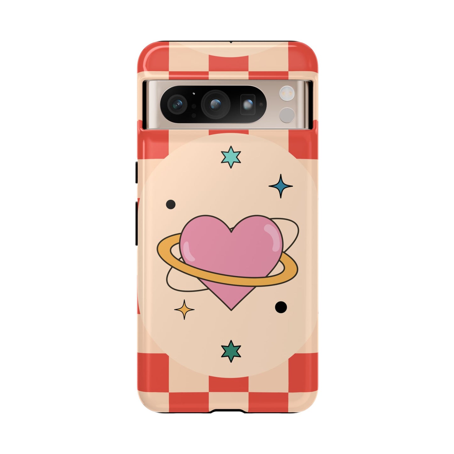 Retro Heart Tile Phone Case – Vintage Aesthetic Cover for iPhone, Samsung & Google Pixel