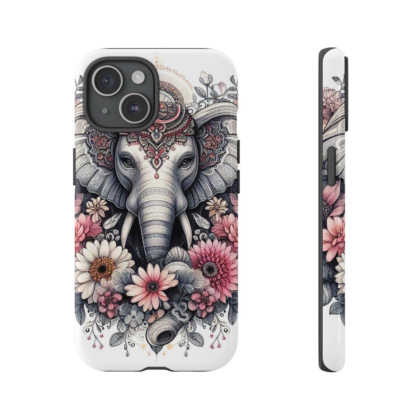 Royal Elephant Mandala Phone Case – Intricate Bohemian Floral Design
