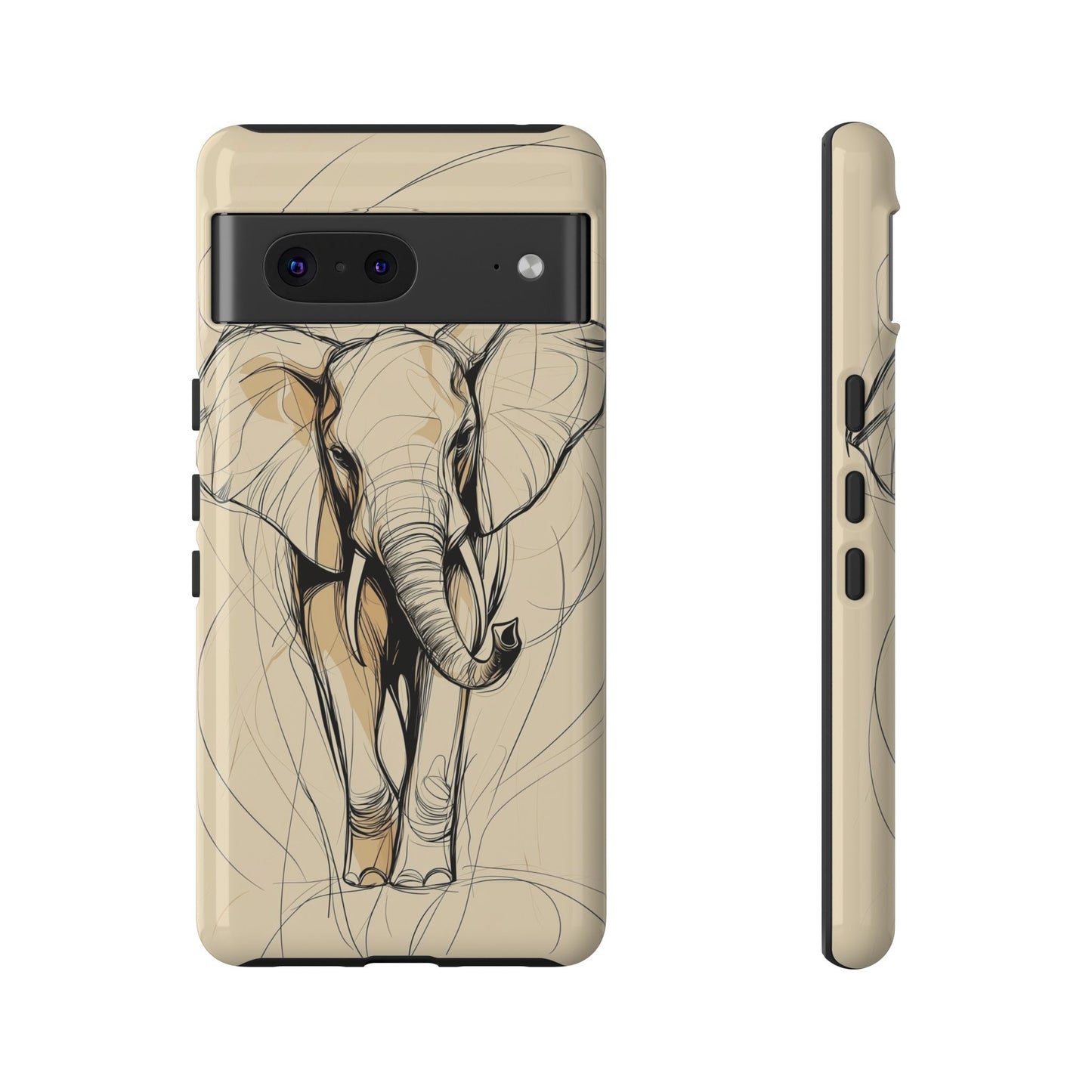 Majestic March: Dynamic Elephant Line Art Phone Case for iPhone, Samsung & Pixel