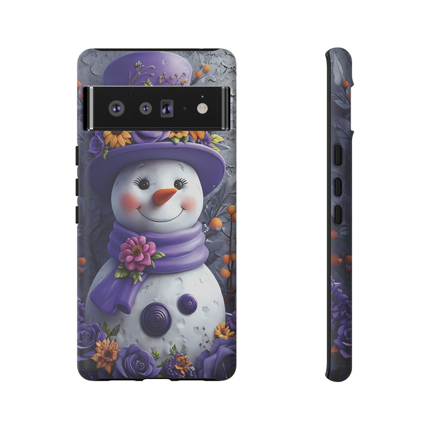 Cheerful Snowman With Colorful Floral Hat And Scarf phone case design