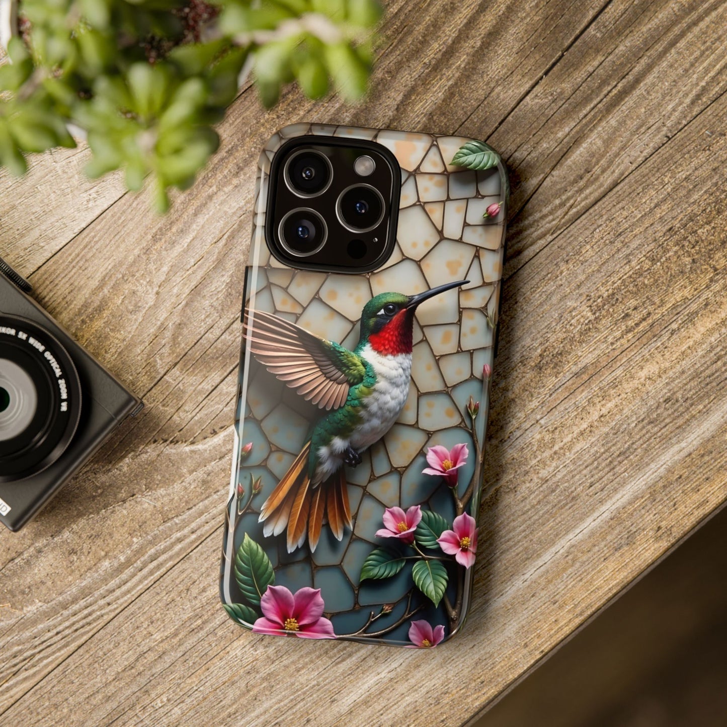 Vivid Hummingbird with Blossoming Branches | Artistic Mosaic Style