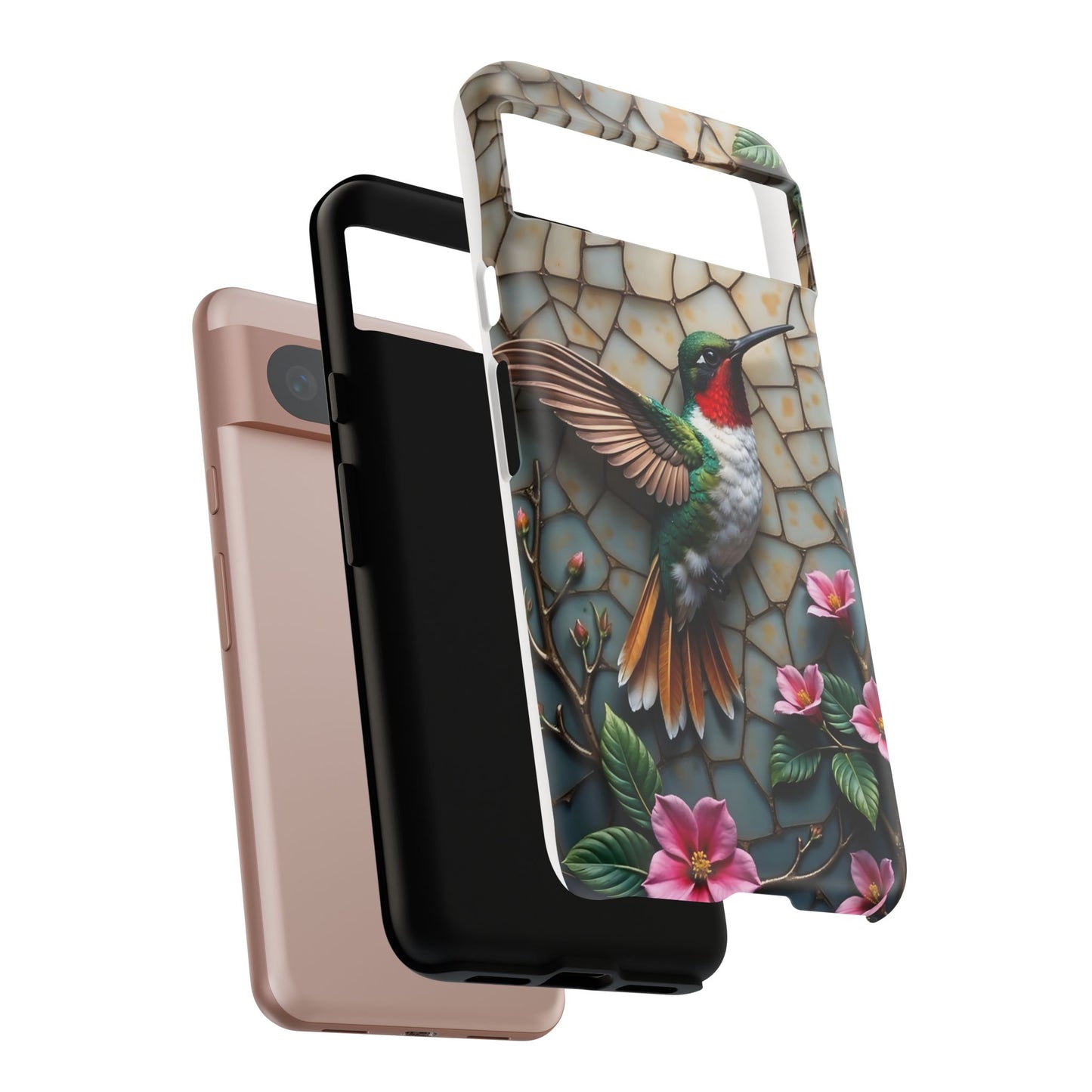 Vivid Hummingbird with Blossoming Branches | Artistic Mosaic Style