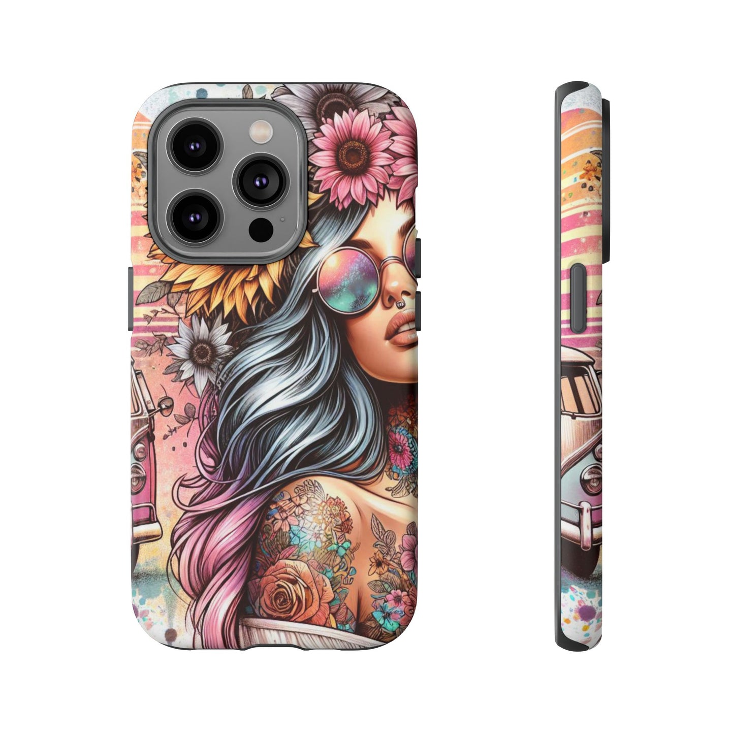 Retro Boho Wanderer – Sunflower Hippie Van Mobile Cover
