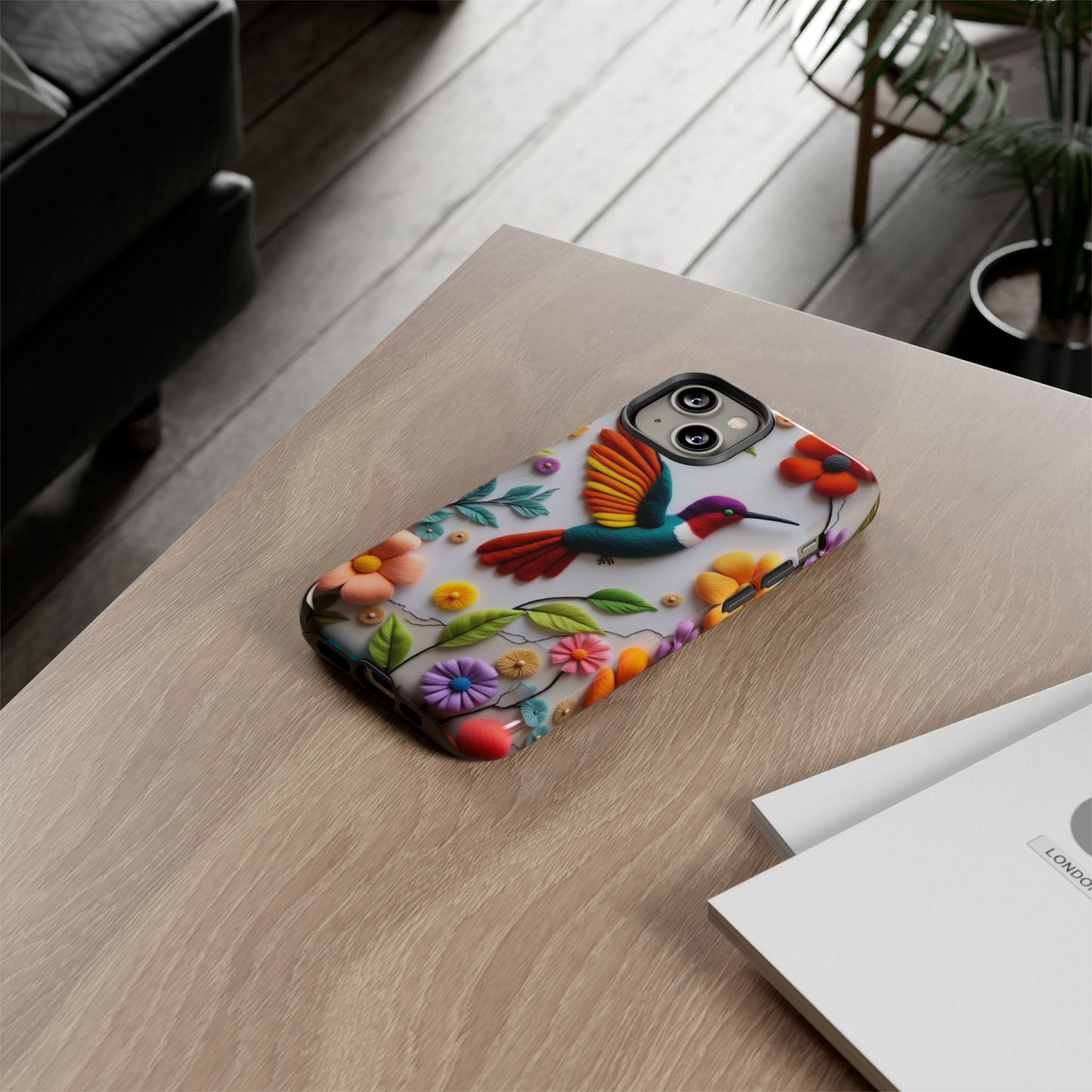 Embroidered Hummingbird with Floral Design | Nature's Elegant Stitch | iPhone 16 Pro