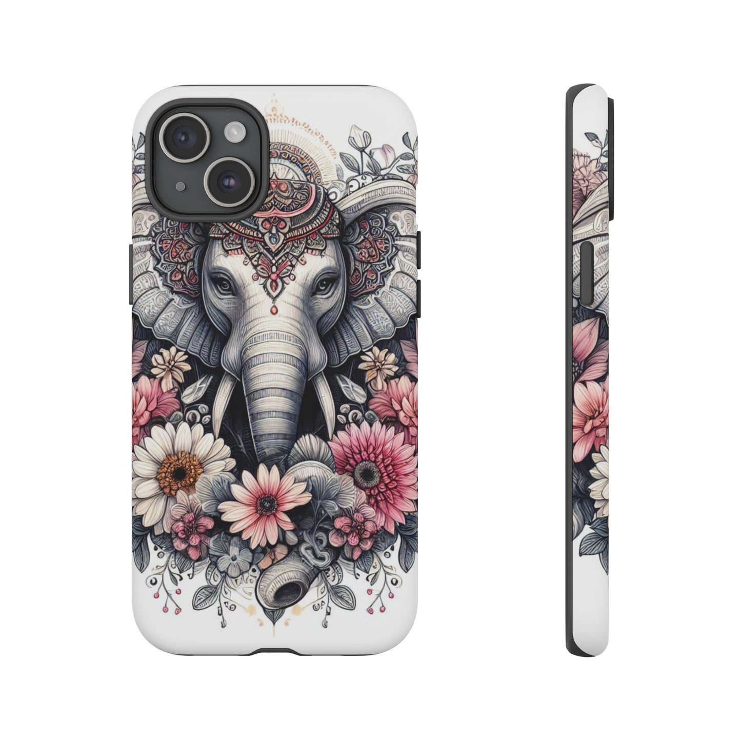 Royal Elephant Mandala Phone Case – Intricate Bohemian Floral Design