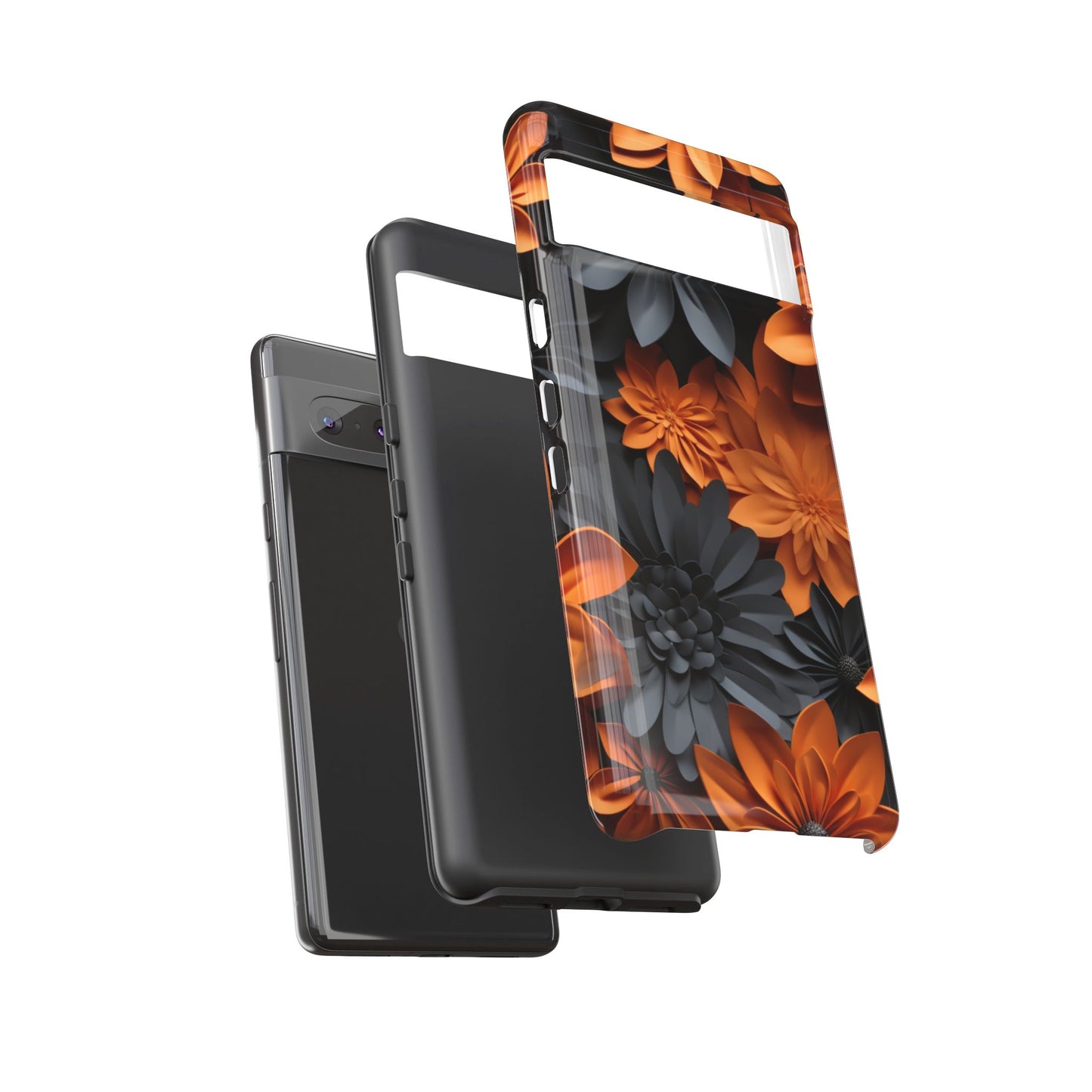 Orange & Black 3D Floral Mobile Case