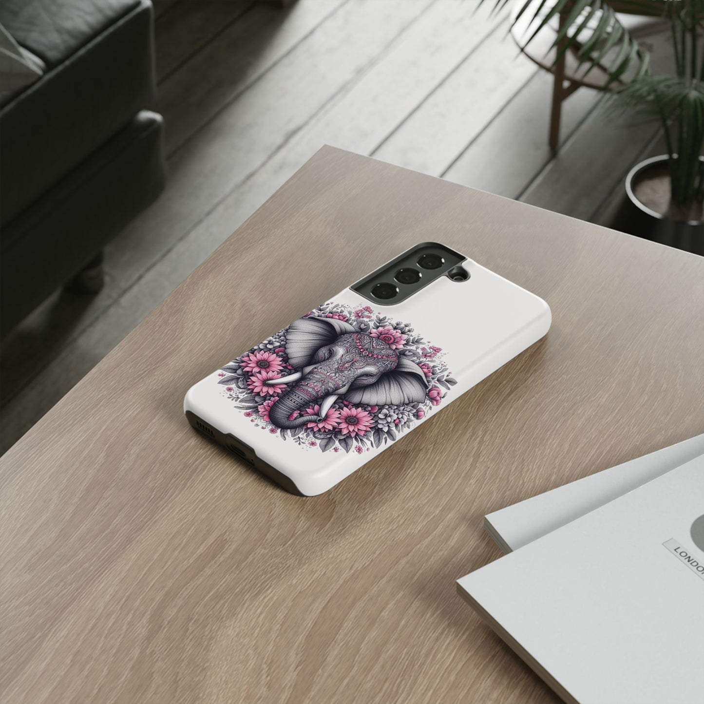 Intricate Floral Elephant Mobile Cover – Mandala-Inspired Boho Art