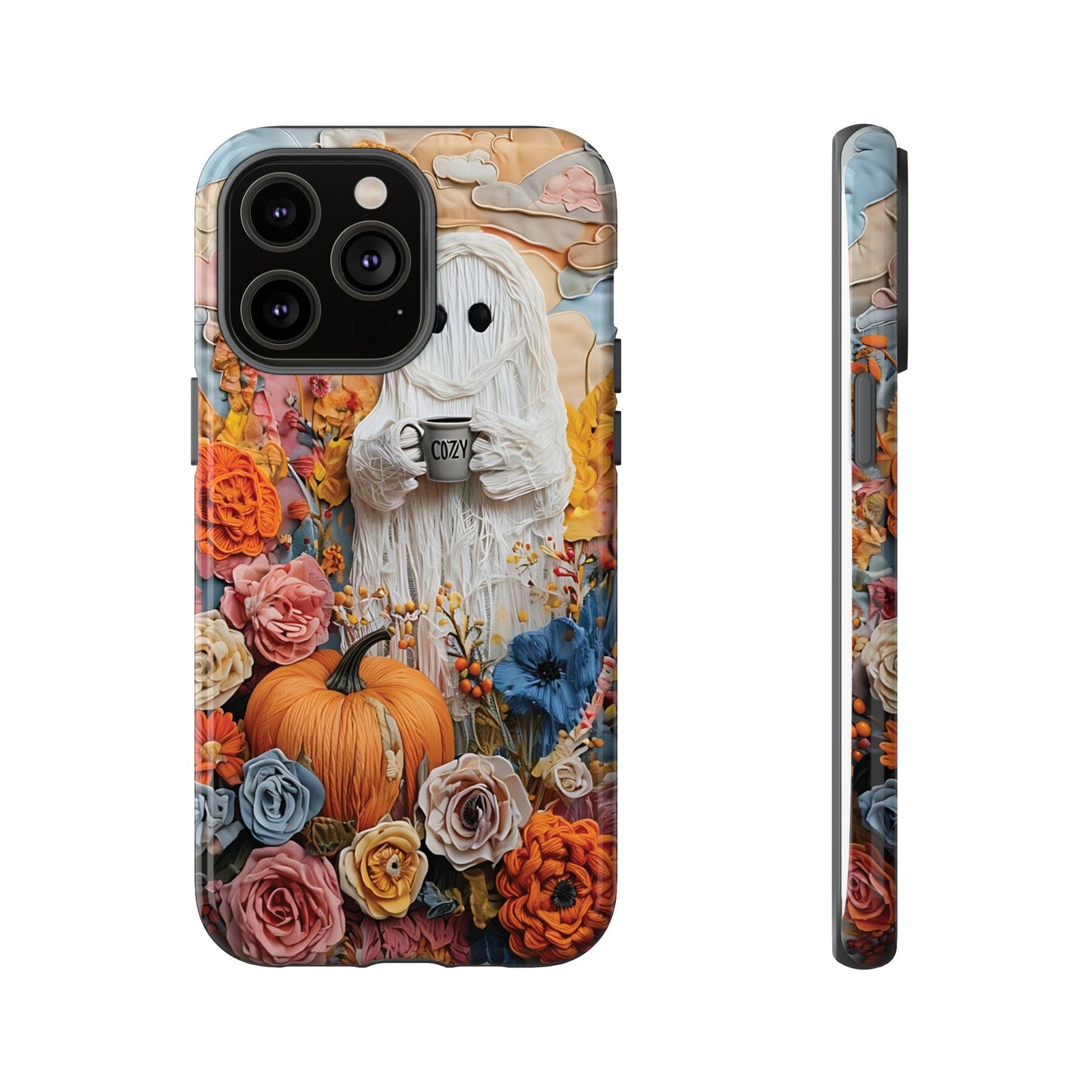 Colorful Whimsical Artwork of Ghost in Autumn Scene phone case design.