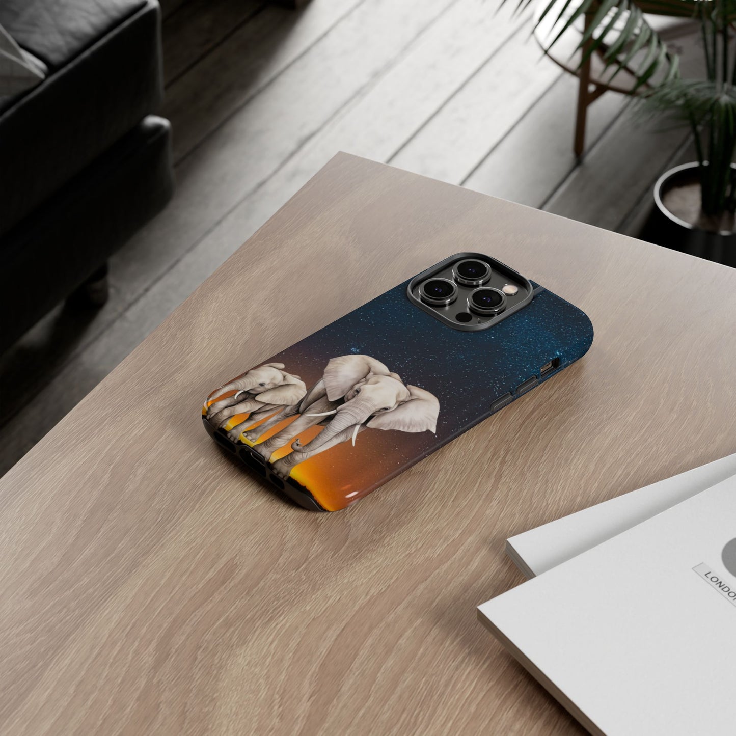Starry Safari Elephant Family Mobile Cover – Cosmic Wildlife Aesthetic