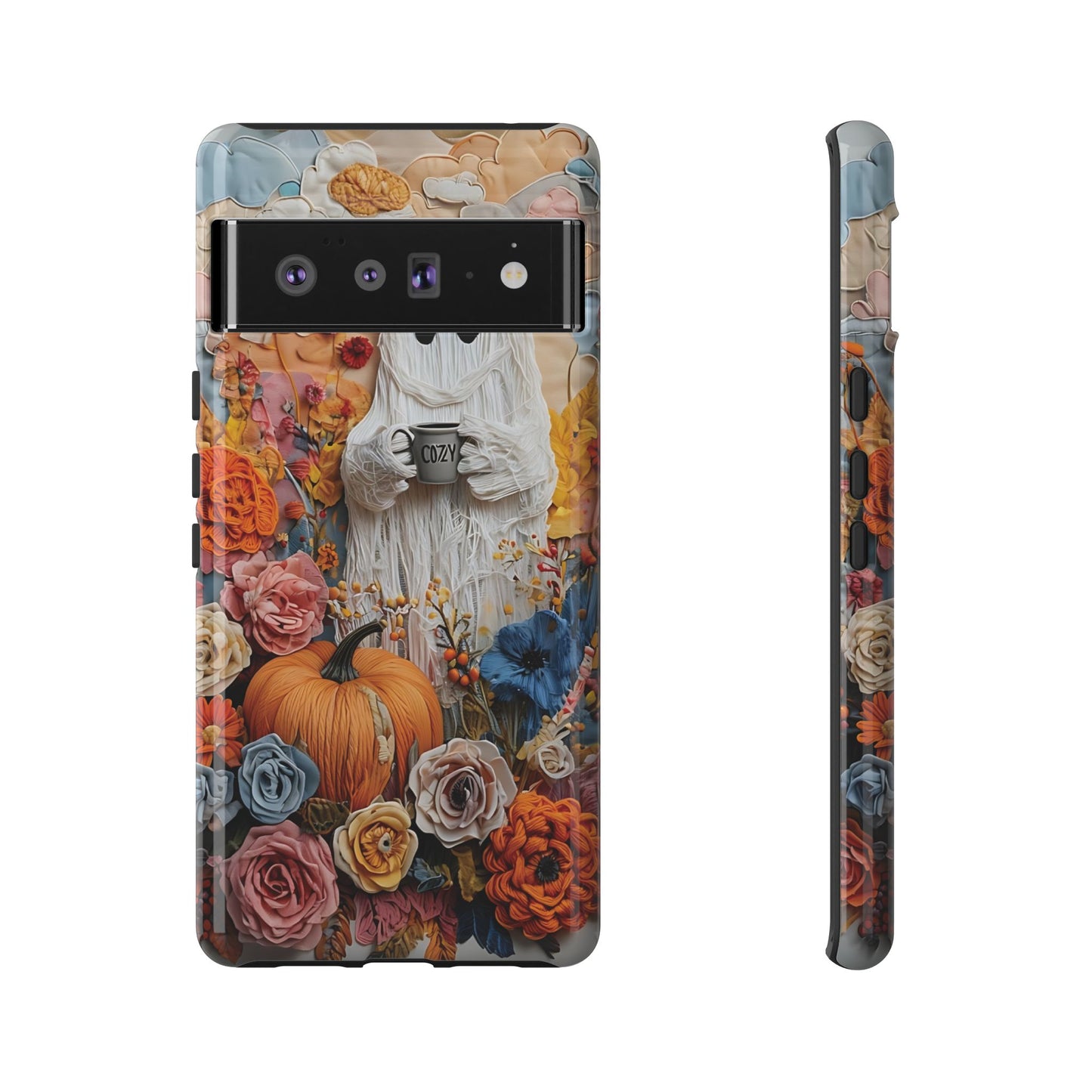 Colorful Whimsical Artwork of Ghost in Autumn Scene phone case design.