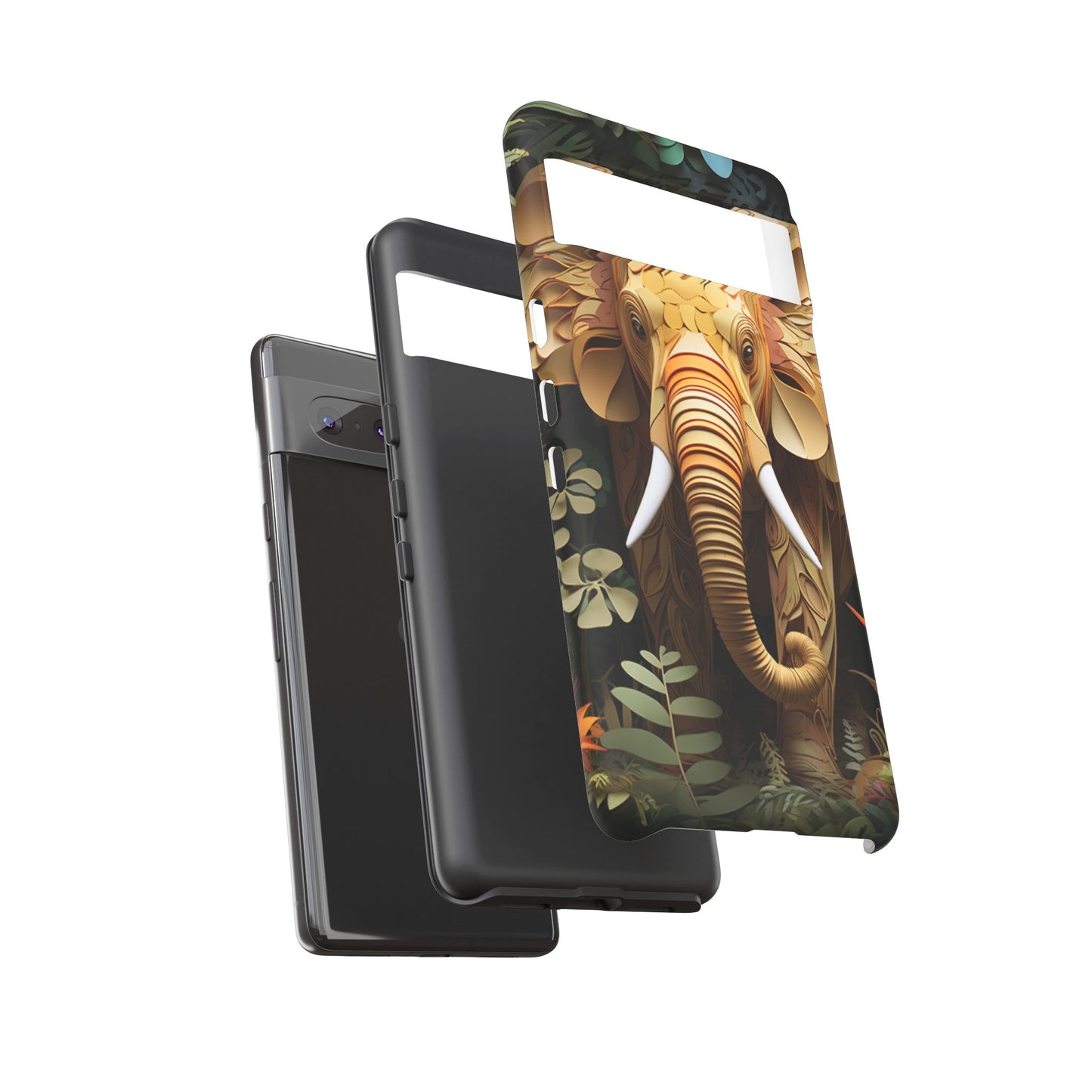 Golden Jungle Elephant Mobile Cover – Intricate Paper Art Design