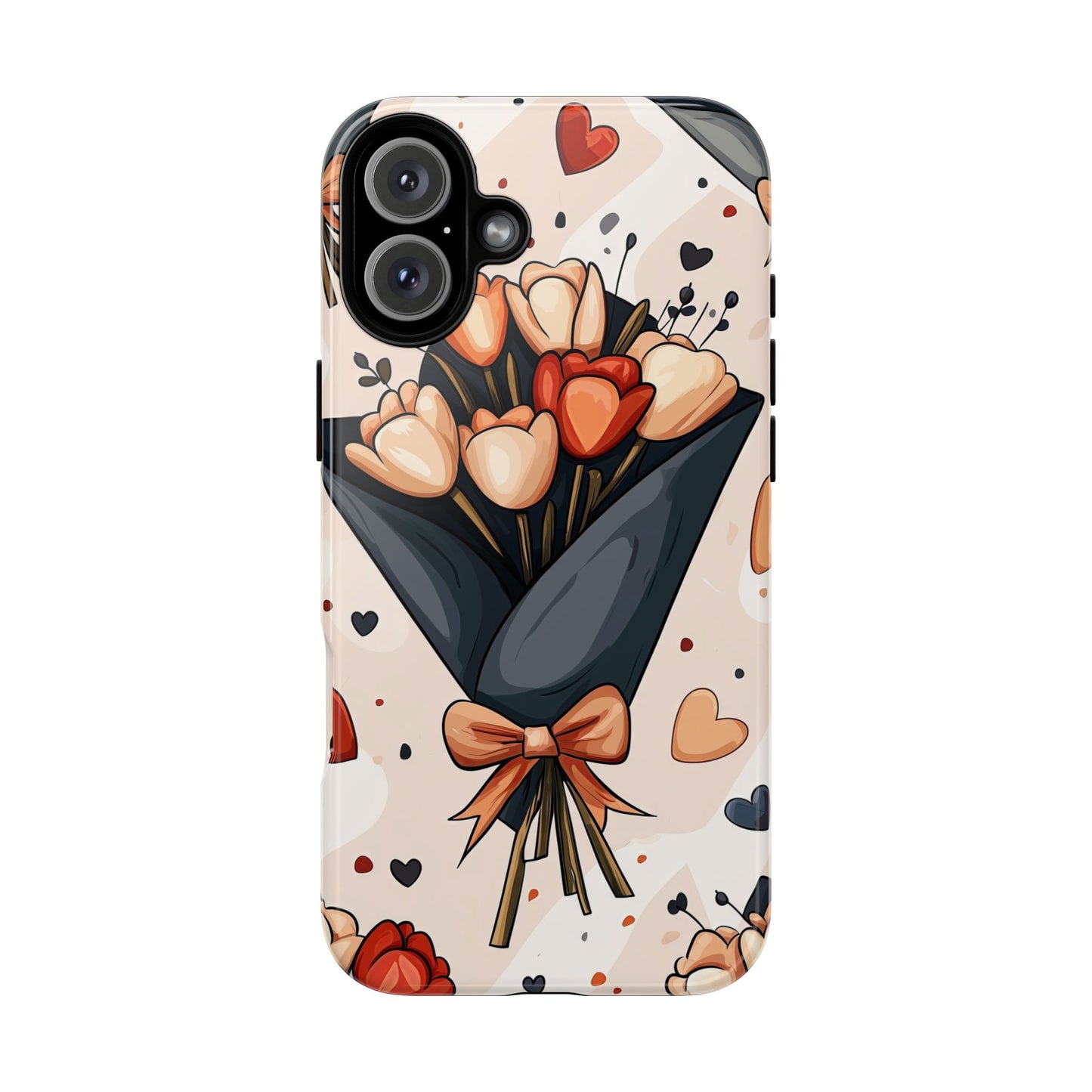 Romantic Bouquet Floral Phone Case for iPhone, Samsung & Pixel | Cute Heart & Flowers Design | Soft Matte Finish