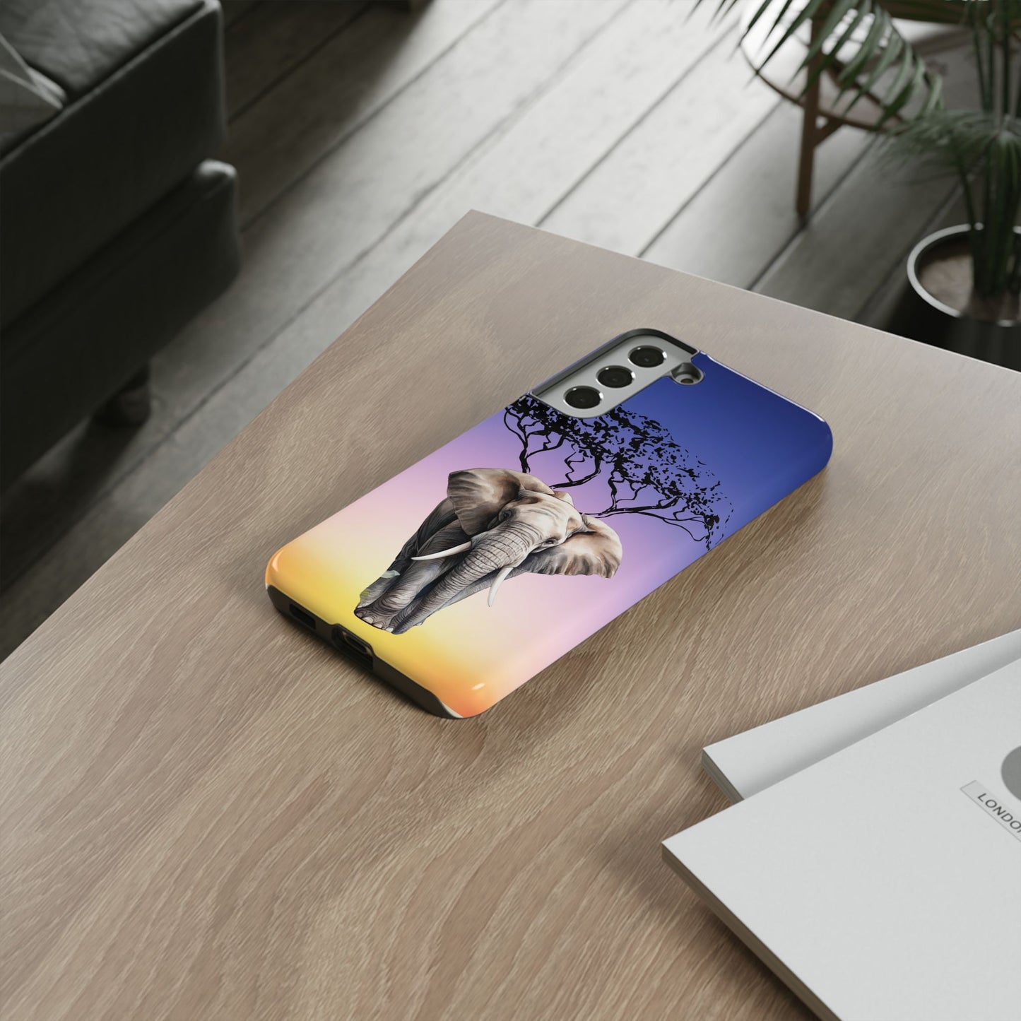 Surreal Elephant Tree Mobile Cover – Dreamy Sunset Fantasy