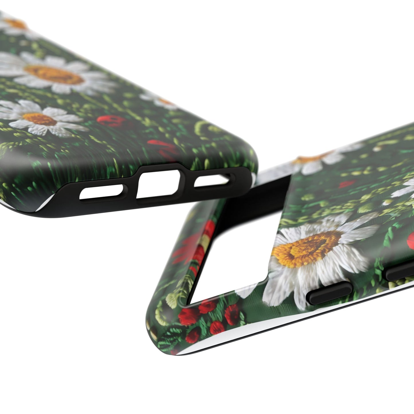 Intricate Embroidered Fabric Featuring Daisies And Ladybugs phone case design