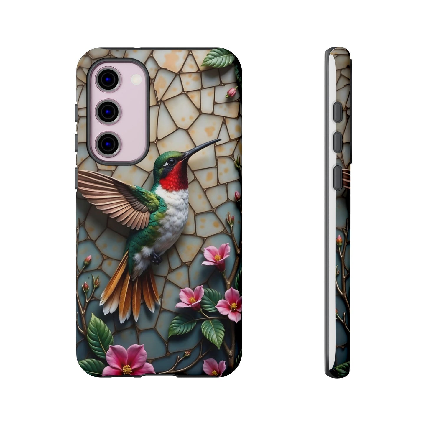 Vivid Hummingbird with Blossoming Branches | Artistic Mosaic Style
