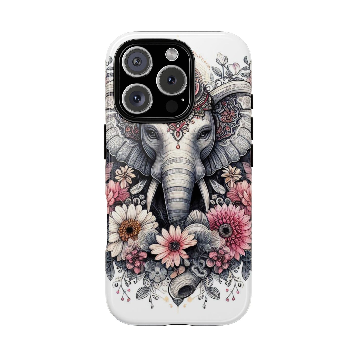 Royal Elephant Mandala Phone Case – Intricate Bohemian Floral Design