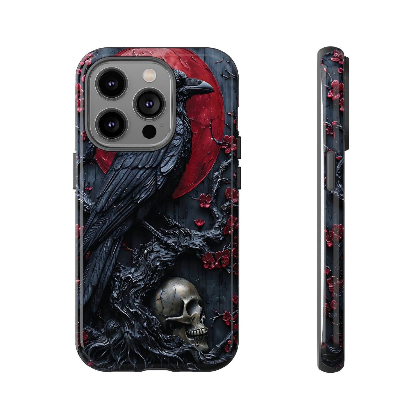Gothic Sculpture Of Raven On Charcoal Tree Branch phone case design