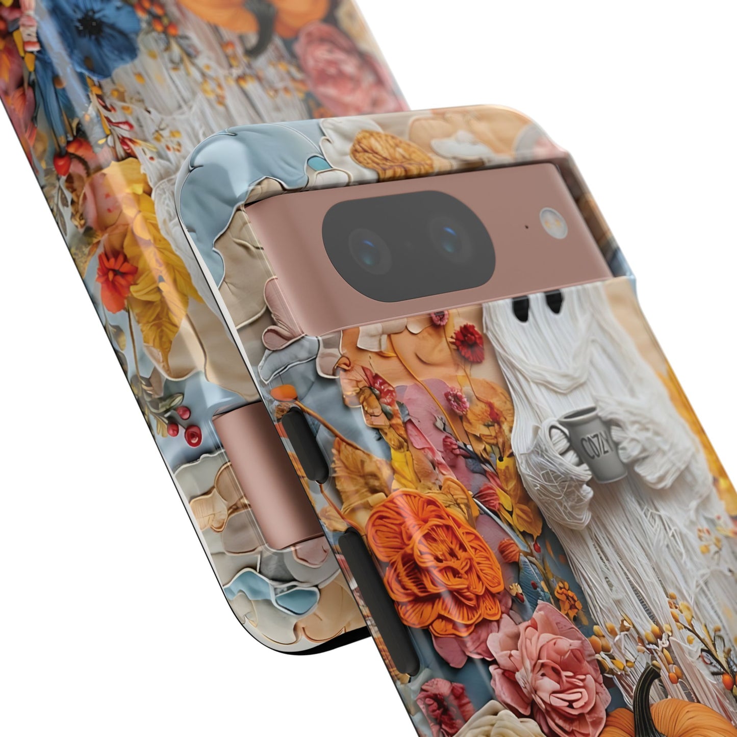 Colorful Whimsical Artwork of Ghost in Autumn Scene phone case design.