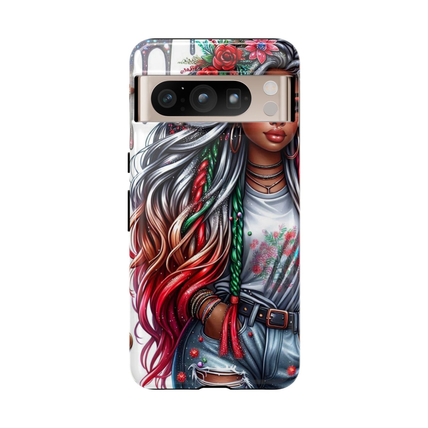 Festive Boho Queen – Holiday Glow & Candy Cane Braids Mobile Cover