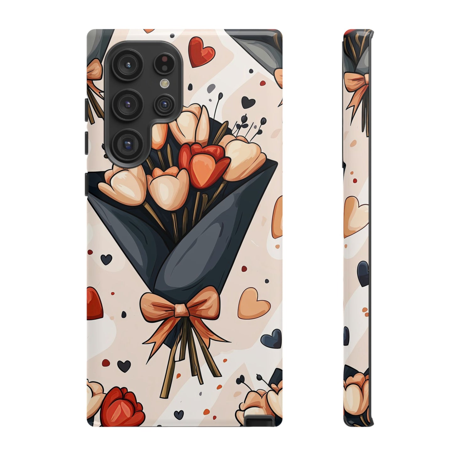 Romantic Bouquet Floral Phone Case for iPhone, Samsung & Pixel | Cute Heart & Flowers Design | Soft Matte Finish