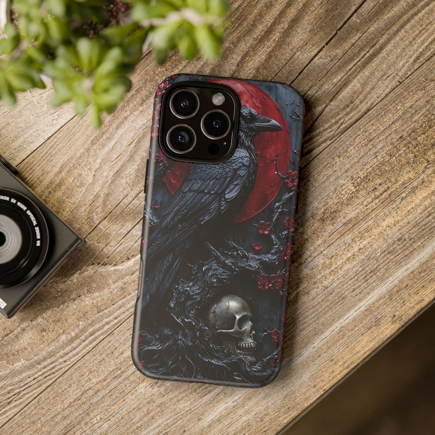 Gothic Sculpture Of Raven On Charcoal Tree Branch phone case design