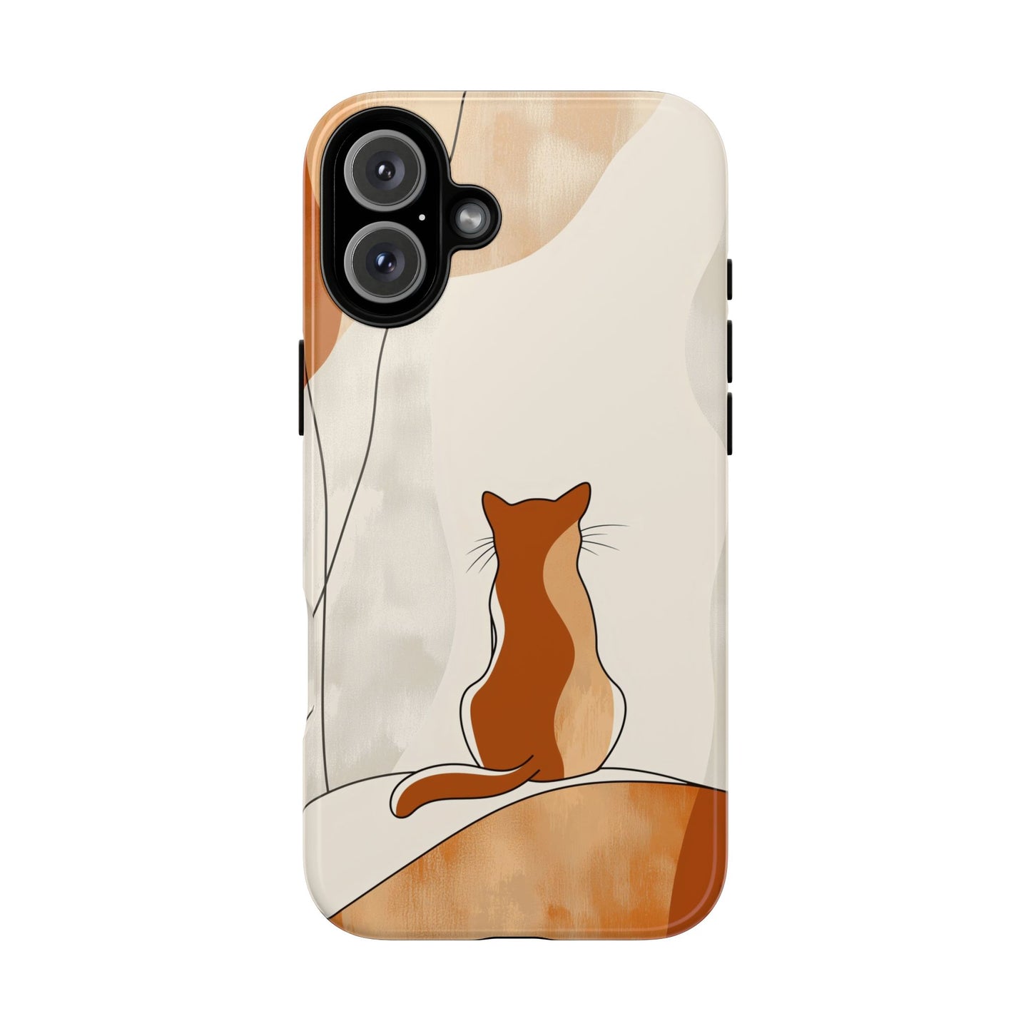 Contemplative Cat: Minimalist Sunset Phone Case for iPhone, Samsung & Pixel