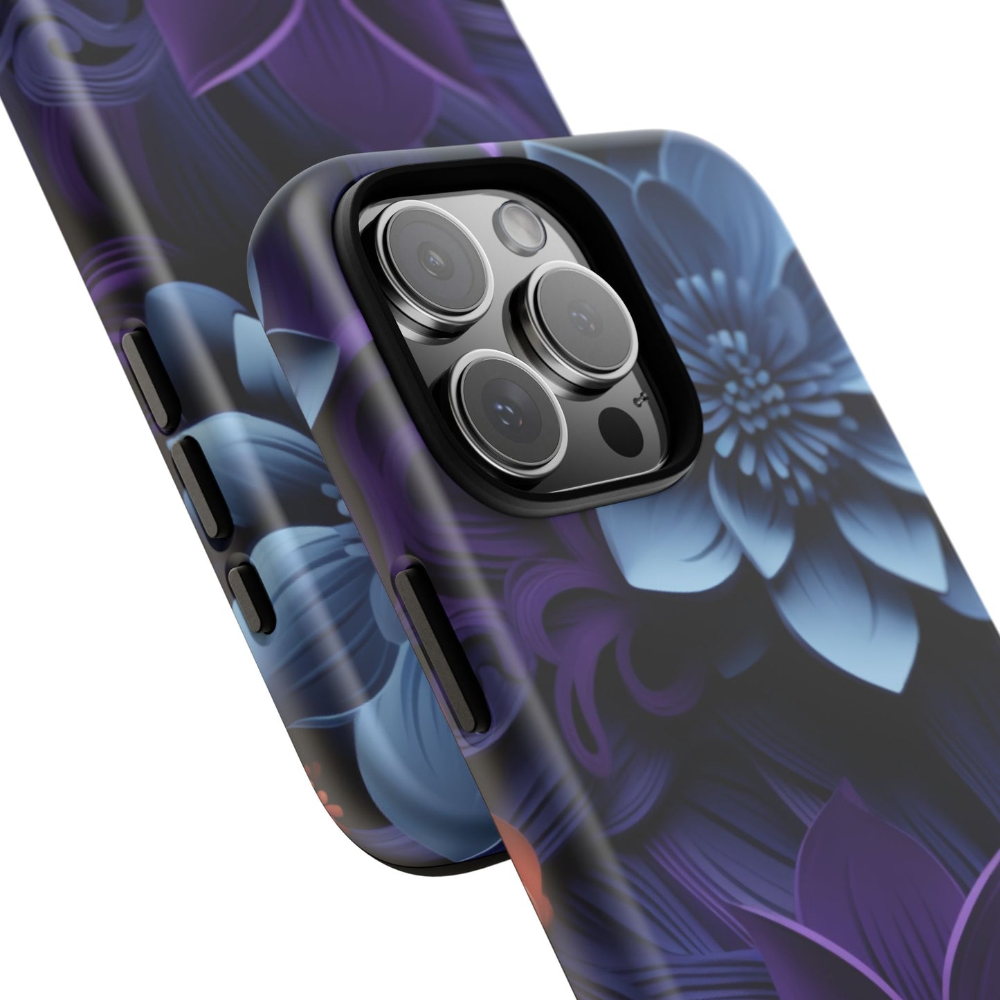 3D Floral Elegance Mobile Case – Midnight Blue & Purple Bloom