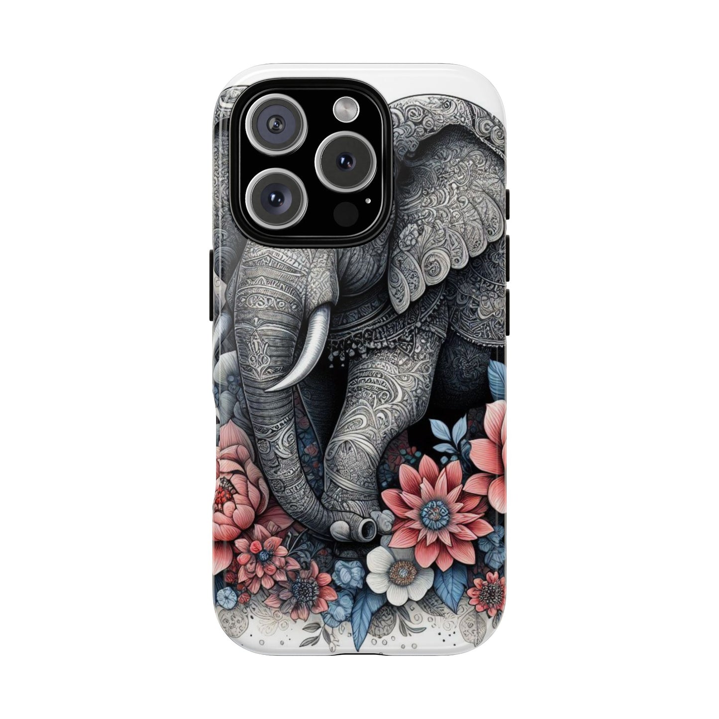 Mandala Elephant Mobile Cover – Elegant Black & White Floral Art
