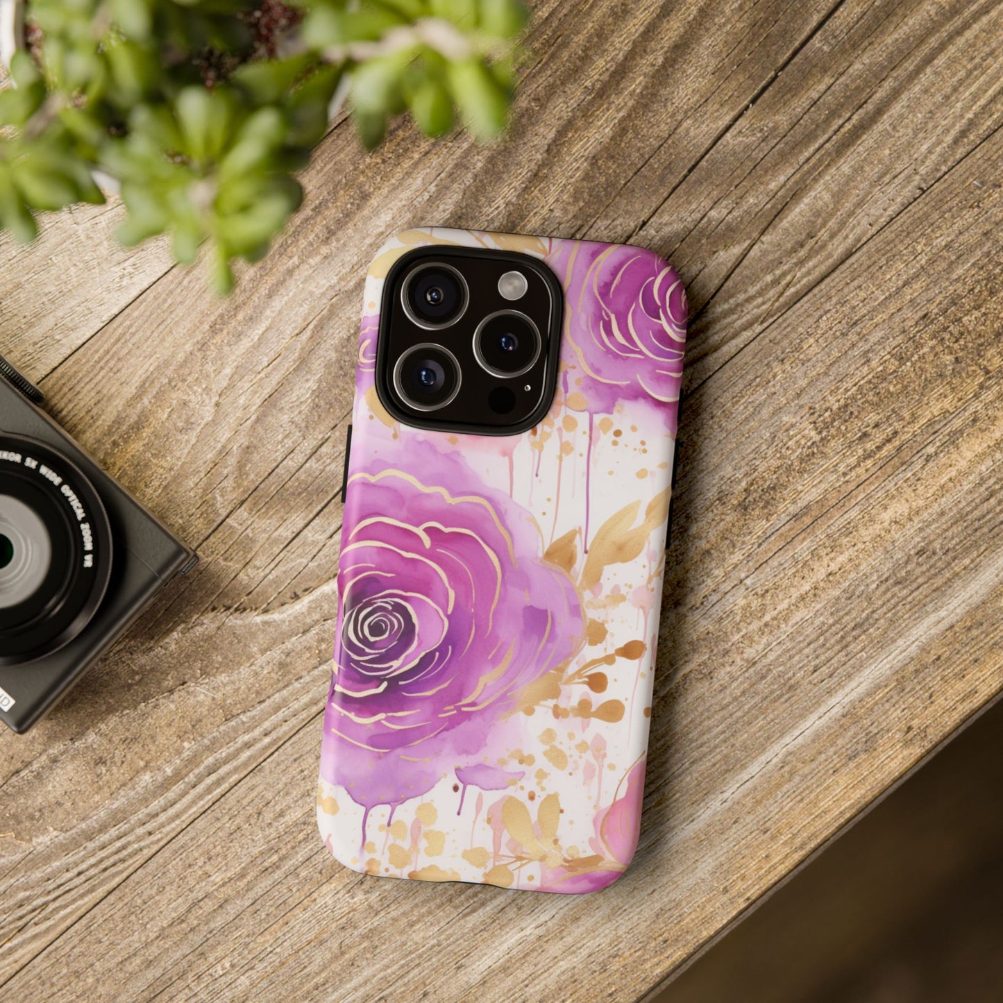 Elegant Purple-Gold Watercolor Rose Mobile Case