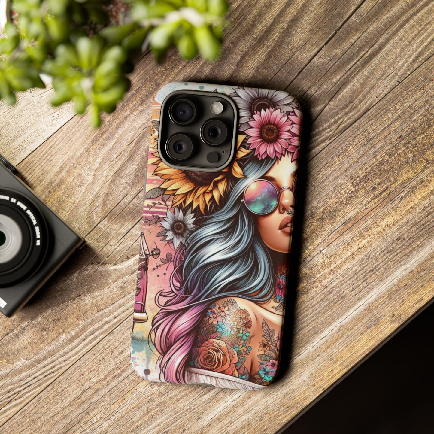 Retro Boho Wanderer – Sunflower Hippie Van Mobile Cover