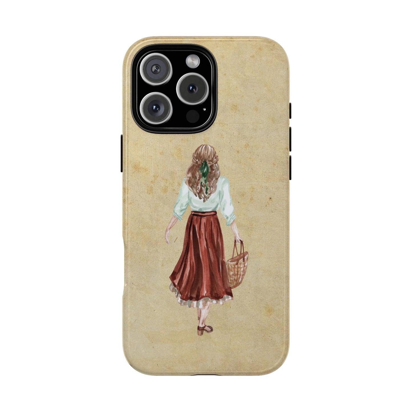 Minimal Vintage Girl with Bag Phone Case – Aesthetic Beige Design for iPhone, Samsung & Google Pixel