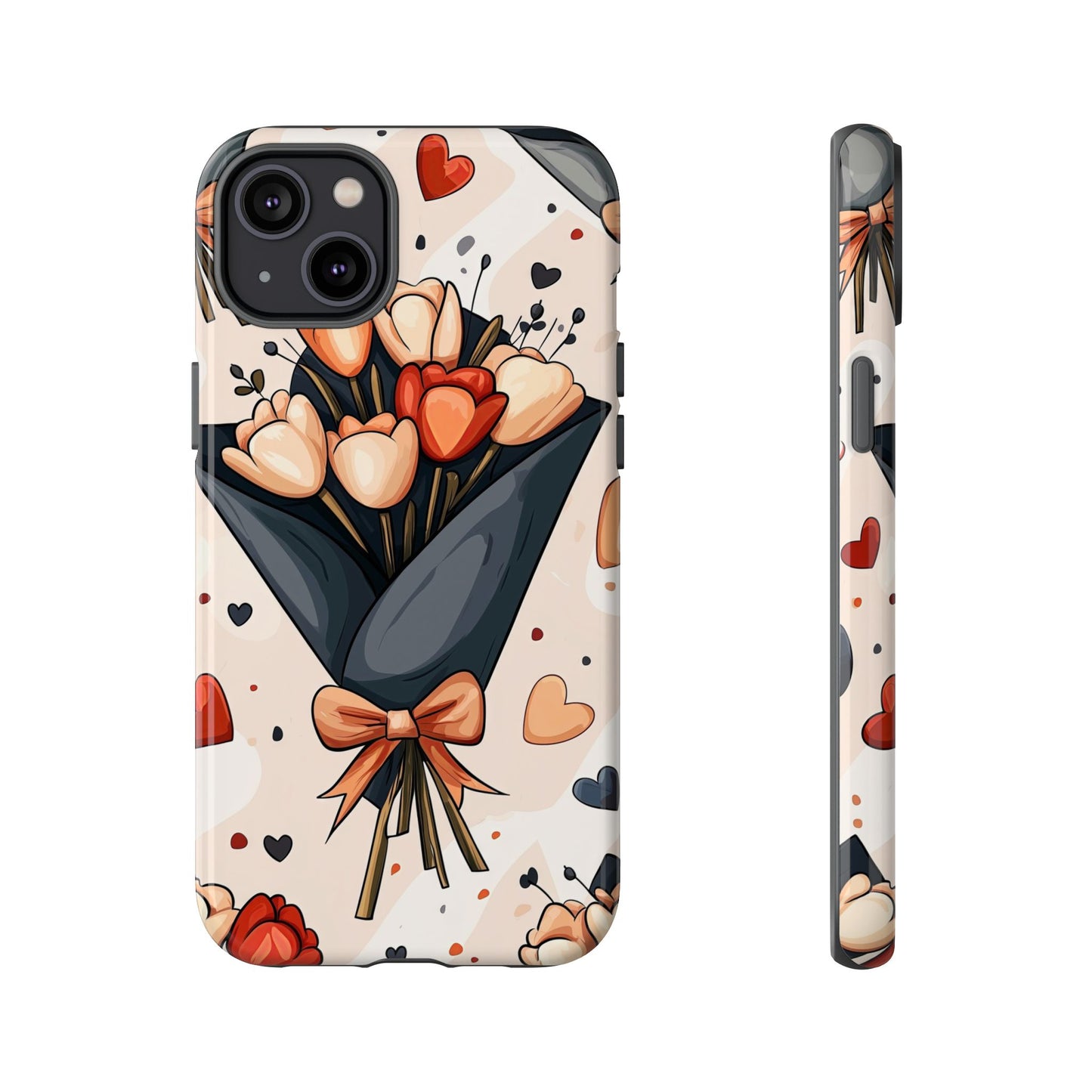 Romantic Bouquet Floral Phone Case for iPhone, Samsung & Pixel | Cute Heart & Flowers Design | Soft Matte Finish