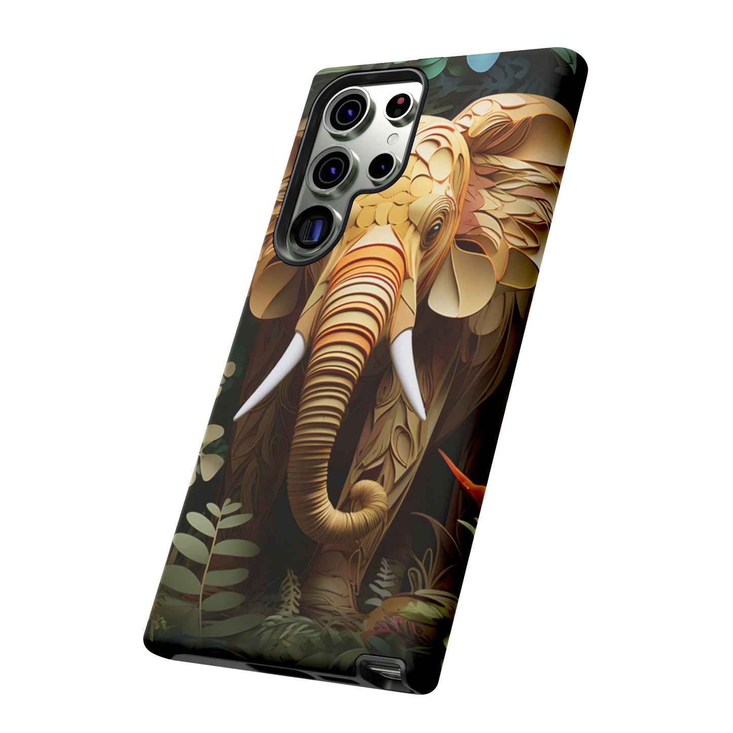 Golden Jungle Elephant Mobile Cover – Intricate Paper Art Design