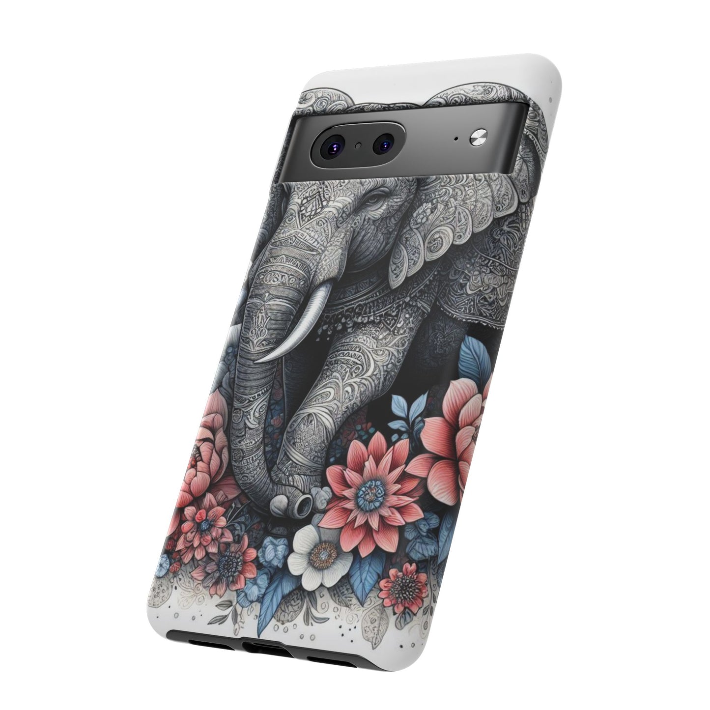 Mandala Elephant Mobile Cover – Elegant Black & White Floral Art