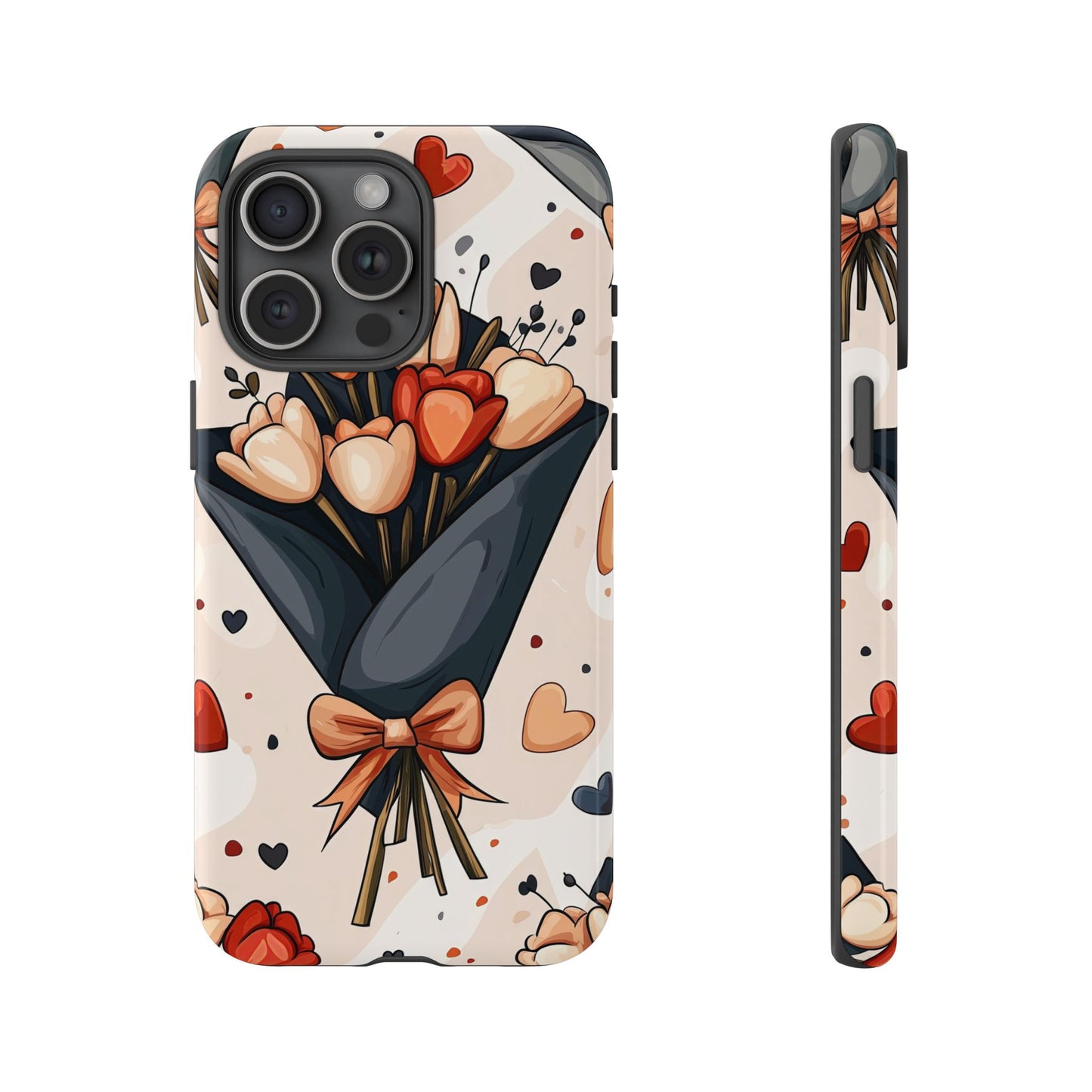 Romantic Bouquet Floral Phone Case for iPhone, Samsung & Pixel | Cute Heart & Flowers Design | Soft Matte Finish