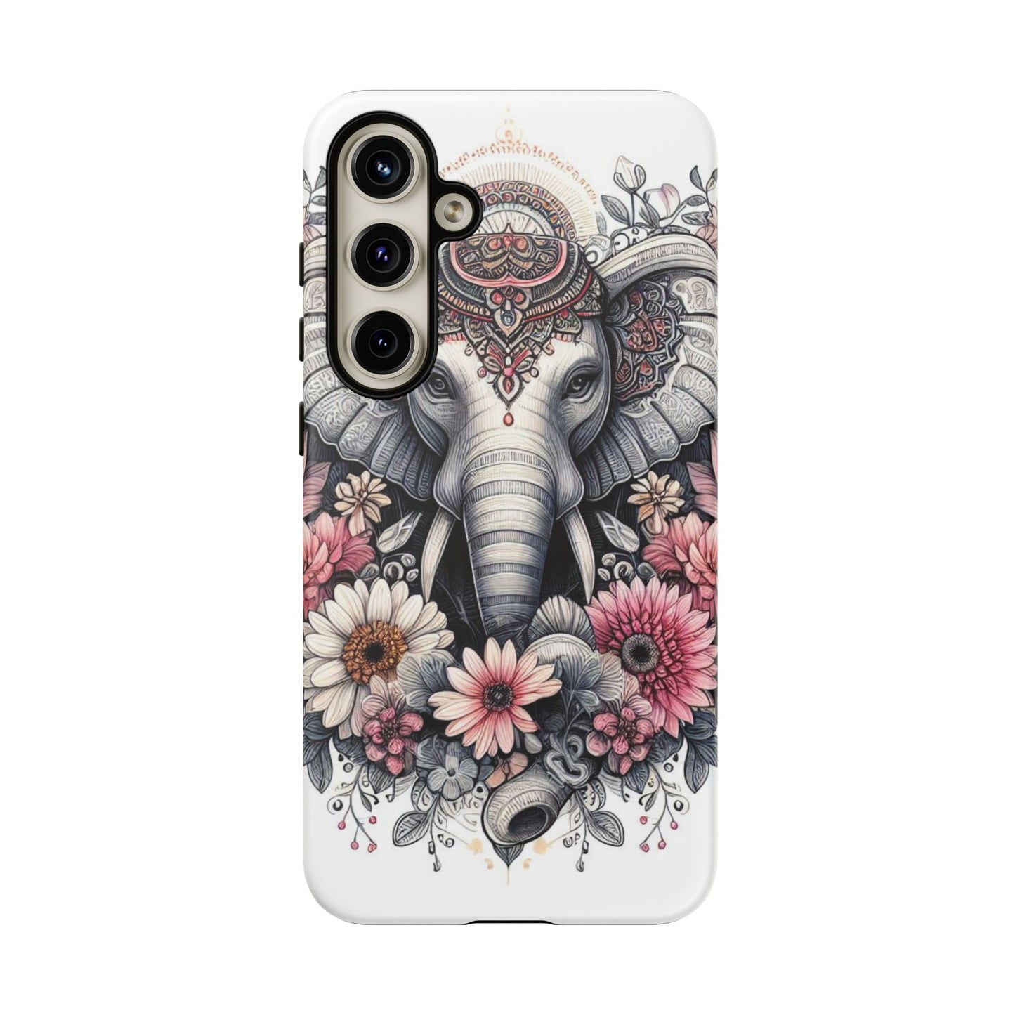 Royal Elephant Mandala Phone Case – Intricate Bohemian Floral Design