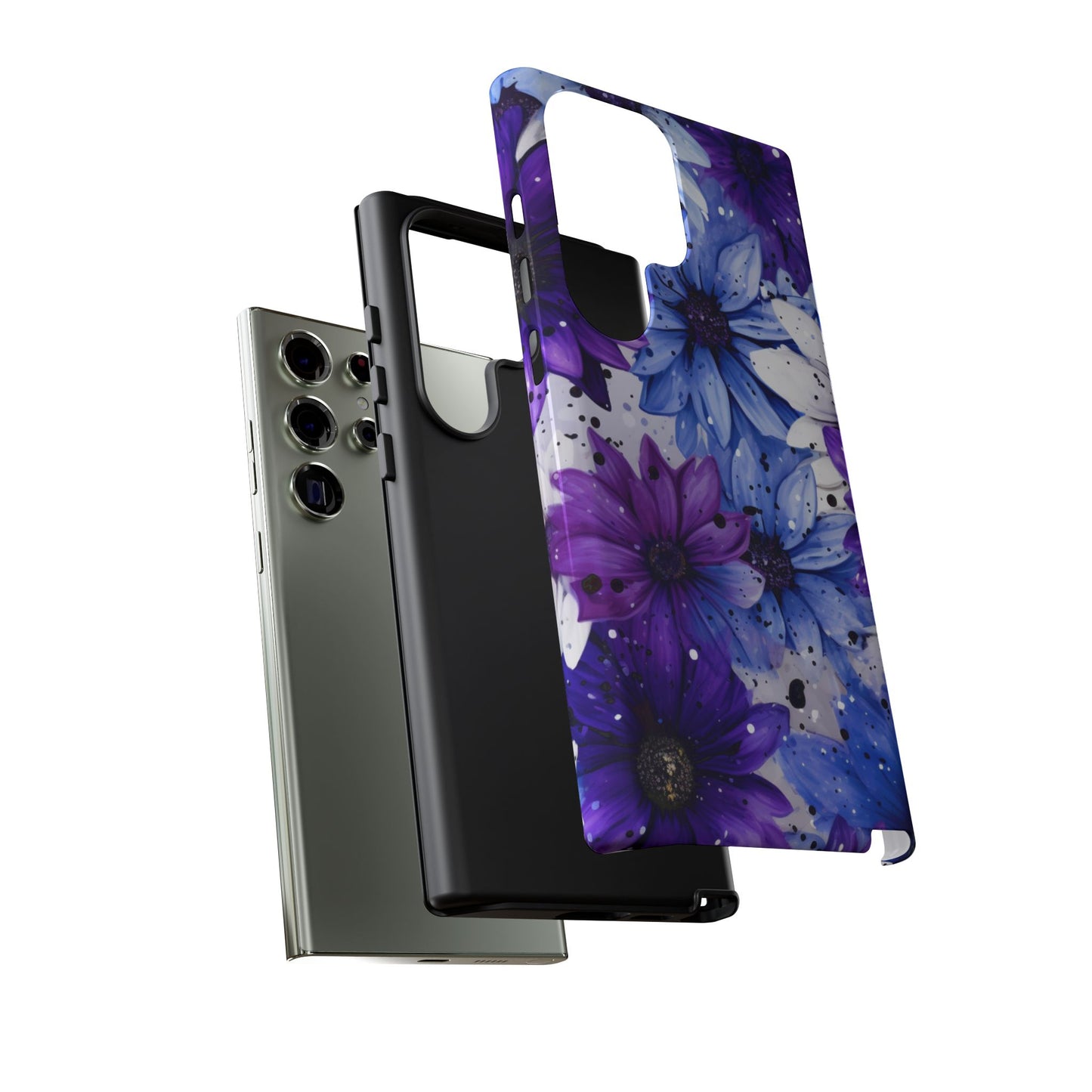 Blue & Purple Floral Splash Mobile Cover – Elegant Artistic Flowers