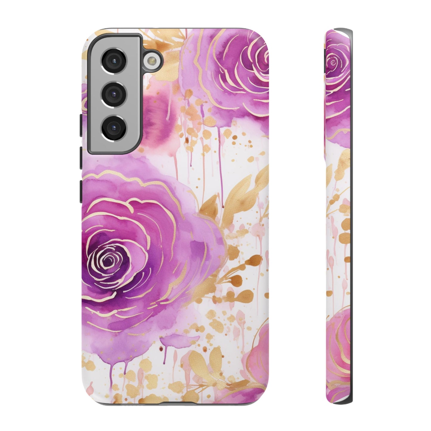 Elegant Purple-Gold Watercolor Rose Mobile Case