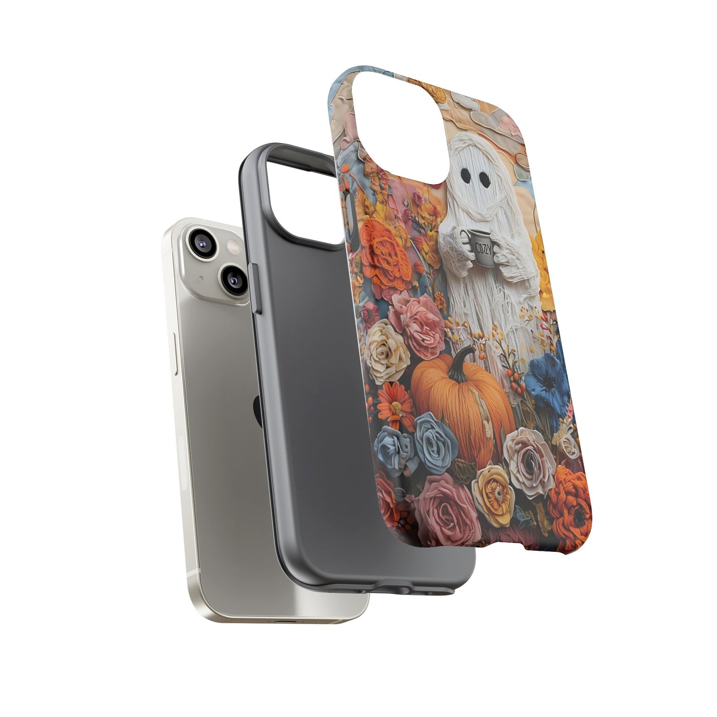 Colorful Whimsical Artwork of Ghost in Autumn Scene phone case design.