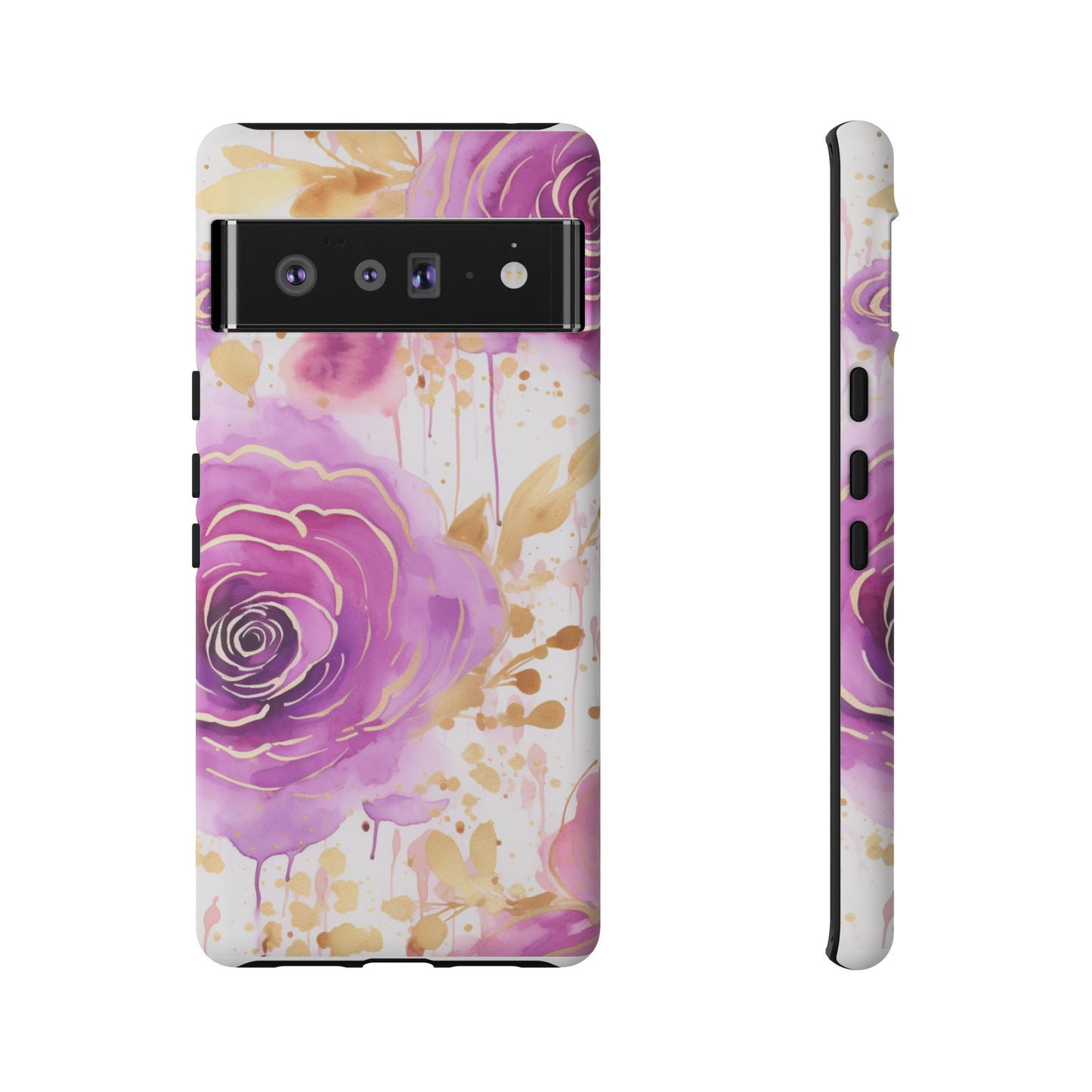 Elegant Purple-Gold Watercolor Rose Mobile Case